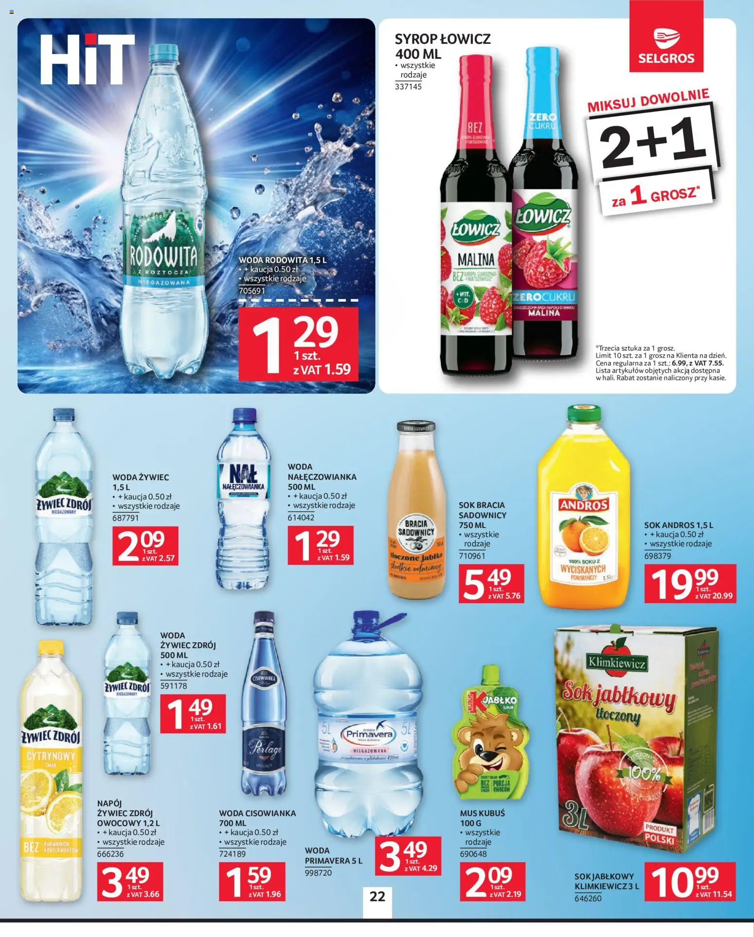 Selgros cash&carry gazetka od 08.10.2026 | Strona: 22 | Produkty: Woda żywiec, Woda Żywiec Zdrój, Kubuś, Sok