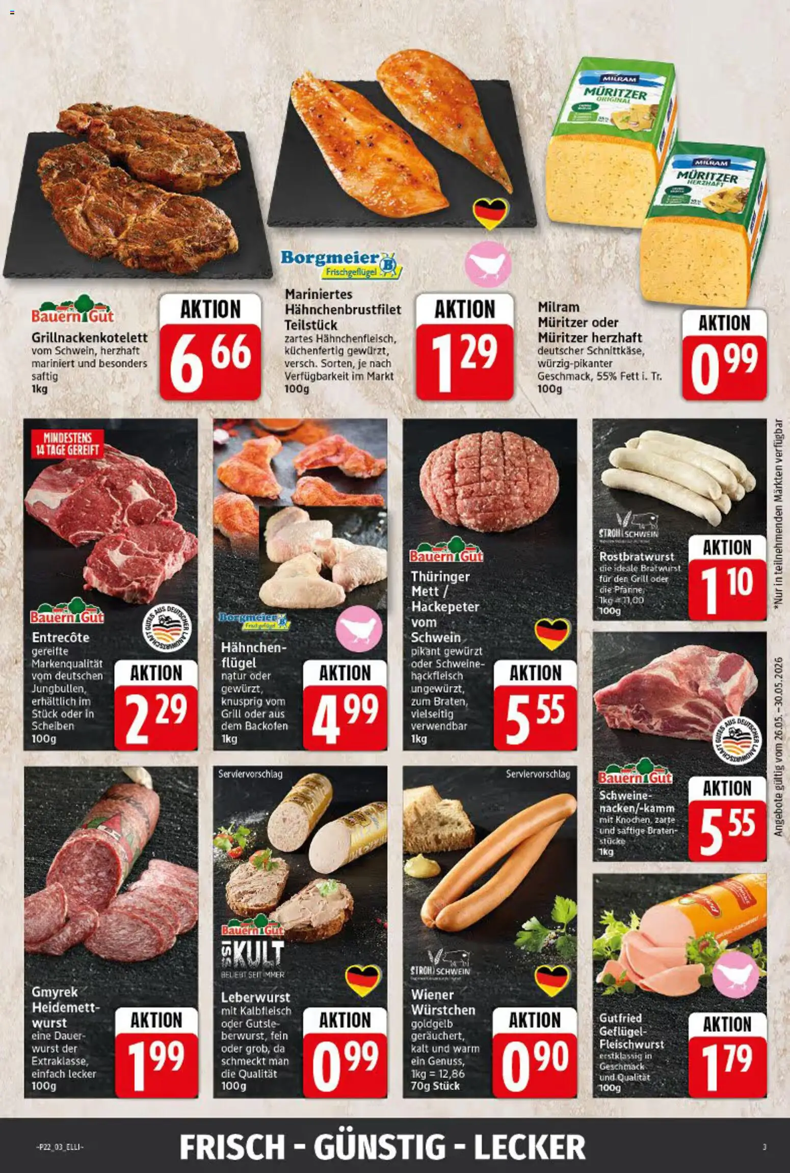 Elli Markt Prospekt – gültig ab 26.05.2026 | Seite: 3 | Produkte: Bratwurst, Entrecote, Wurst, Backofen