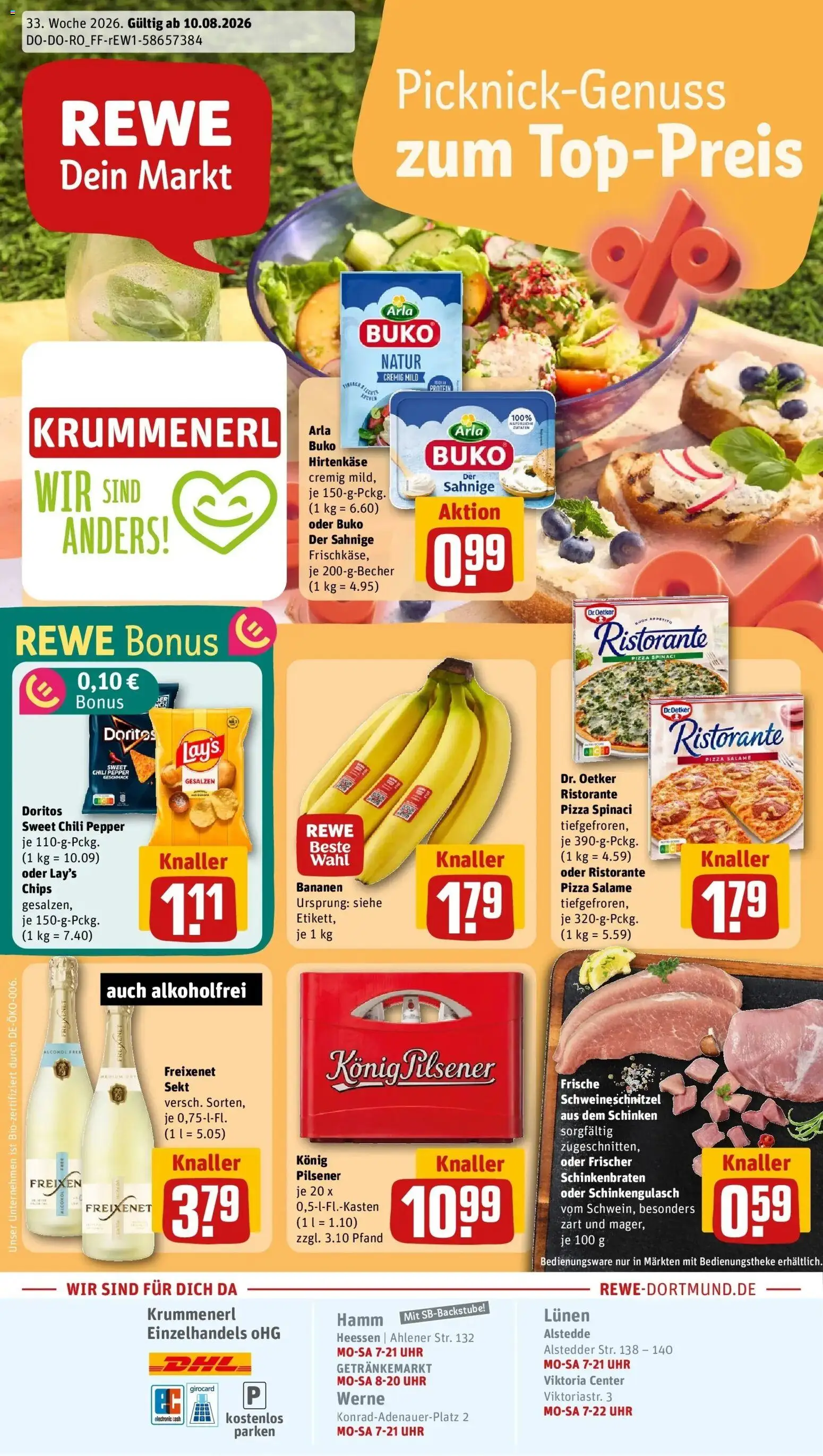 REWE Prospekt ab 10.08.2026 zum Blättern » Angebote | Seite: 1 | Produkte: Freixenet, Sekt, Arla buko, Chips