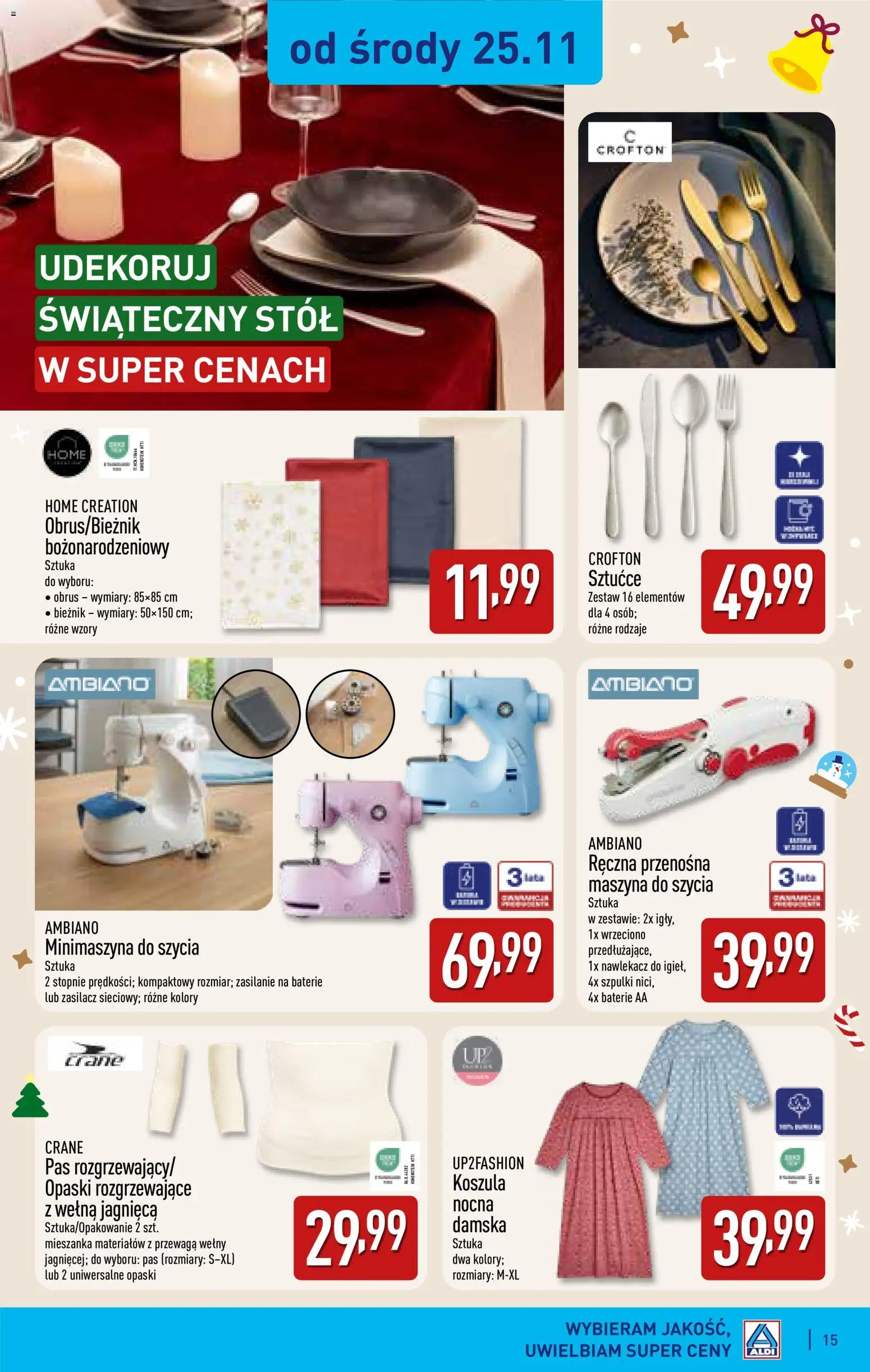 Aldi gazetka - Katalog prezentowy od 28.10.2026 | Strona: 15 | Produkty: Baterie, Maszyna do szycia, Sztućce, Ambiano
