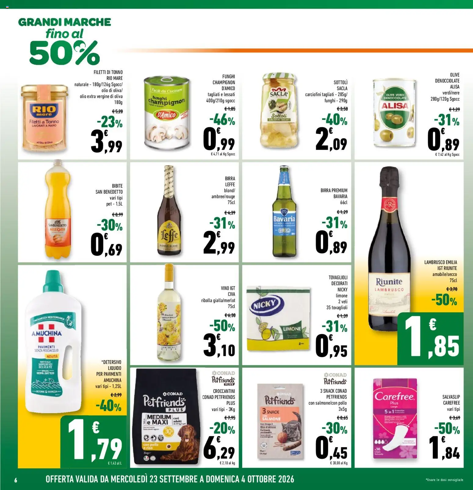 Volantino Conad del 23/09/2026 | Pagina: 6 | Prodotti: Birra, Riso, Vino, Olio extra vergine