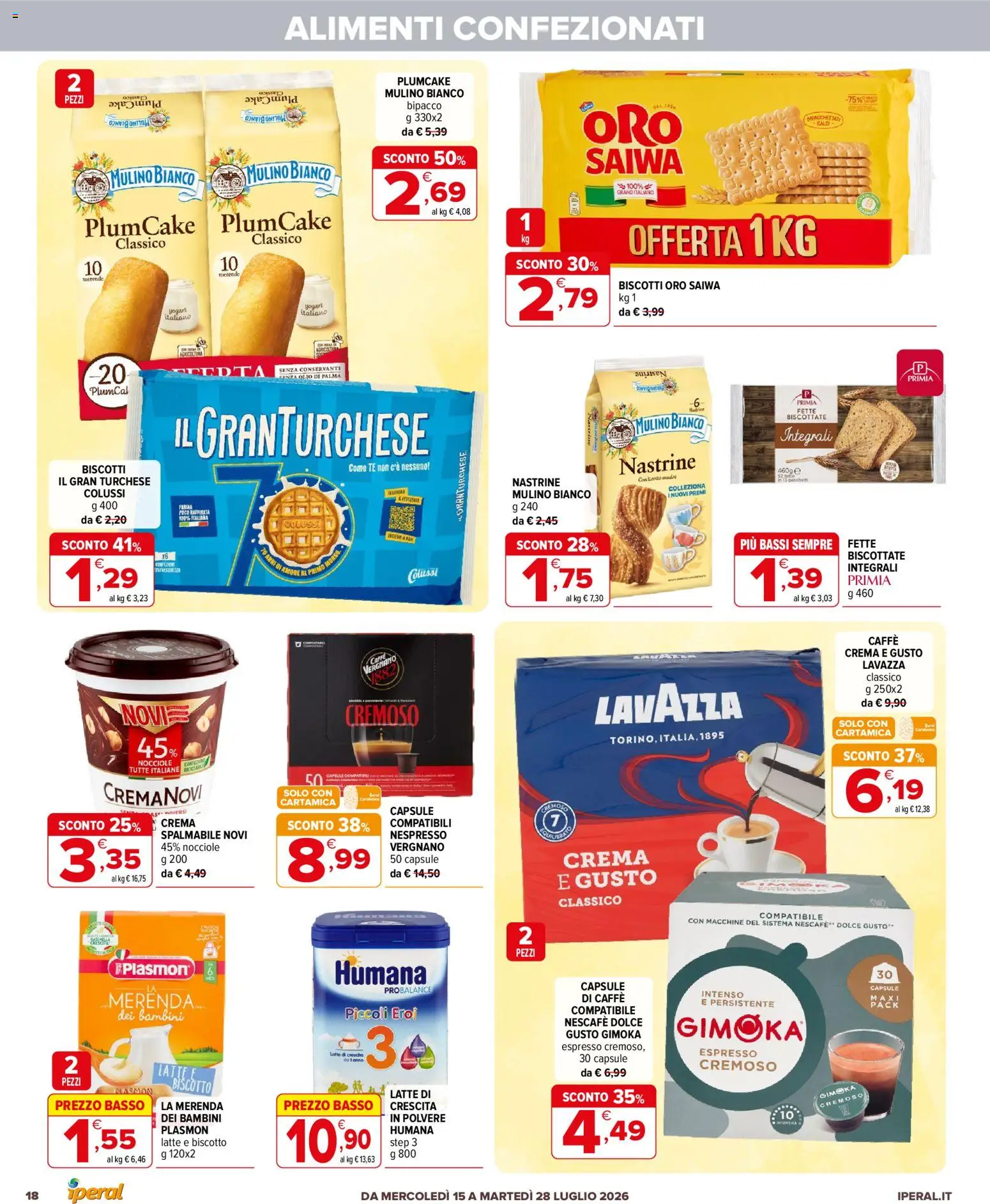 Volantino Iperal del 15/07/2026 | Pagina: 18 | Prodotti: Crema, Biscotti, Olio, Farina