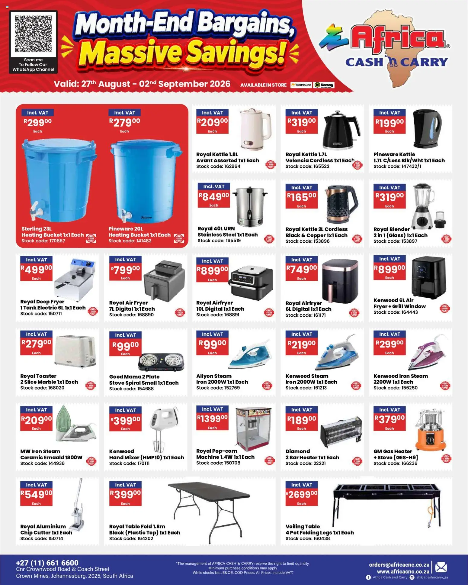 New Africa Cash & Carry catalogue – valid from 27/08/2026 | Page: 33 | Products: Plate, Fryer, Blender, Popcorn