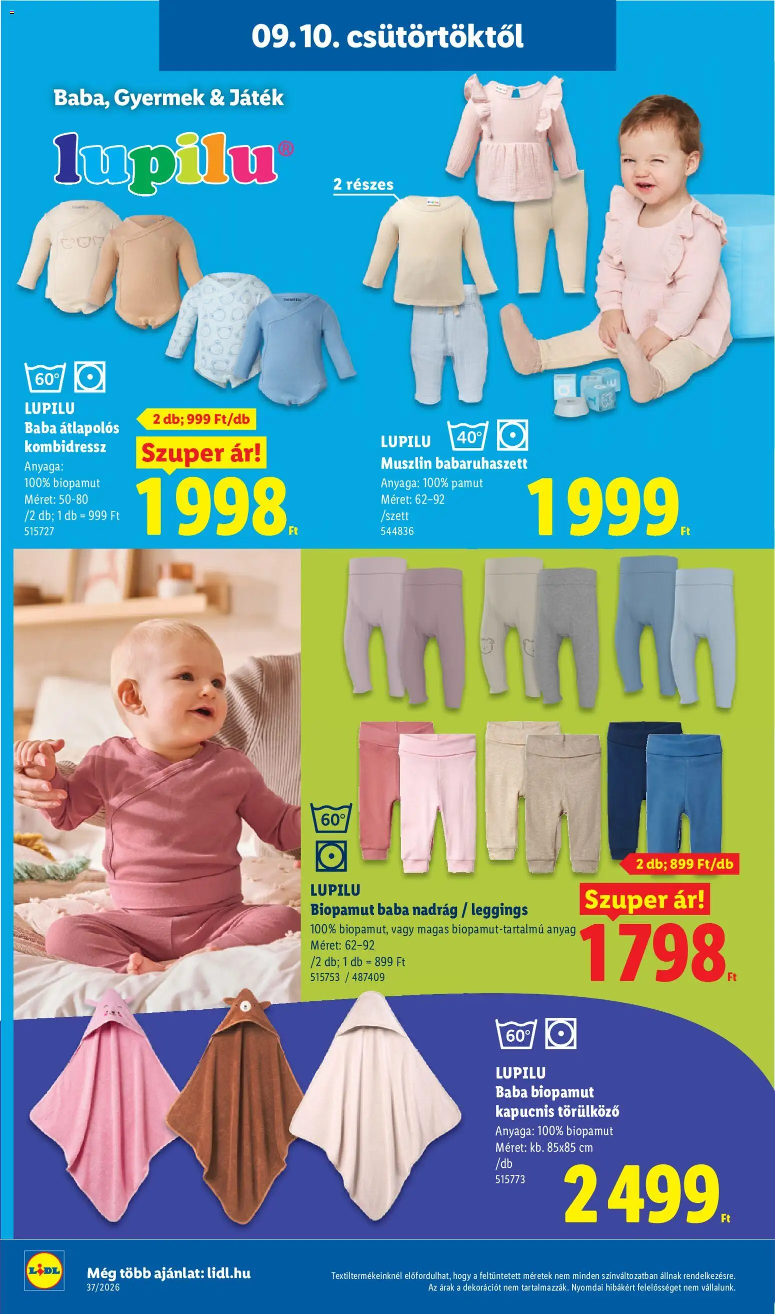 Lidl akciós ujság - amely érvényes a következő dátumtól: 2026.09.10. | Oldal: 14 | Termékek: Törölköző, Játék, Lupilu, Baba