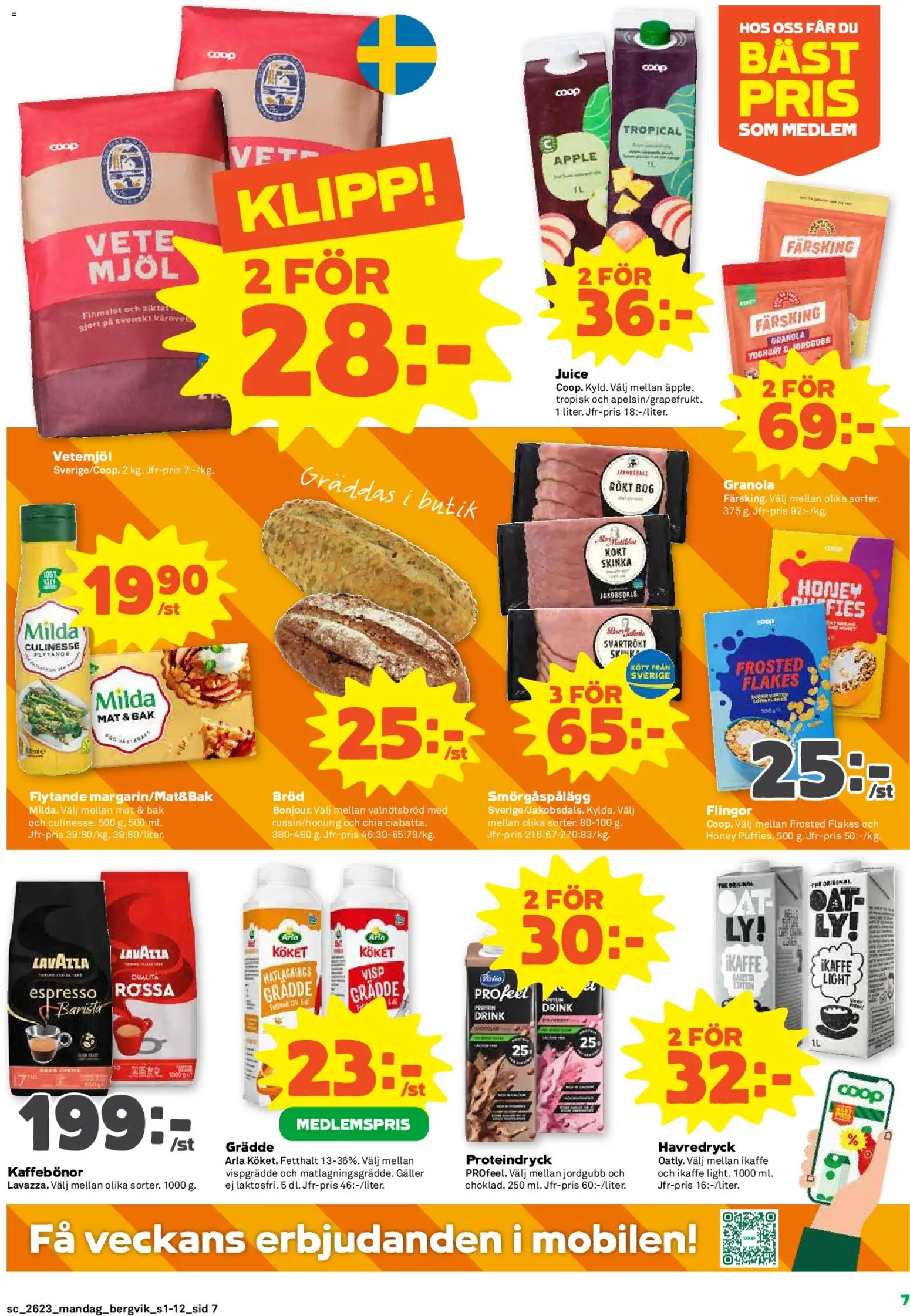 Stora Coop reklamblad aktuell från 01.06.2026 | Sida: 7 | Produkter: Galler, Havredryck, Granola, Grädde