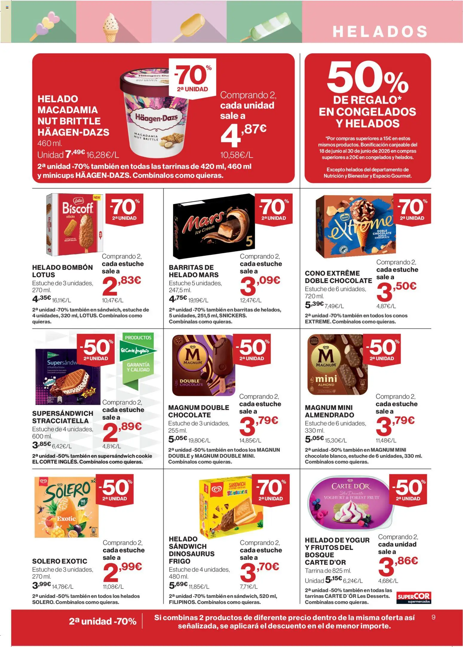 Supercor folleto │ válido desde el 04.06.2026 | Página: 9 | Productos: Helado bombón, Yogur, Chocolate, Helado