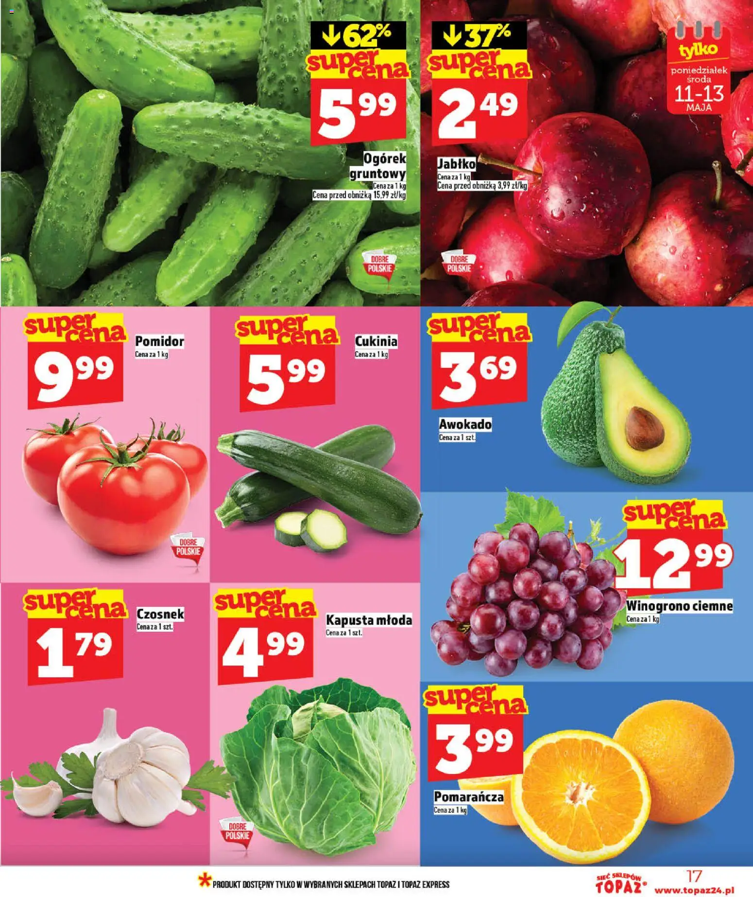 Topaz gazetka od 07.05.2026 | Strona: 17 | Produkty: Kapusta, Winogrono, Cukinia, Awokado