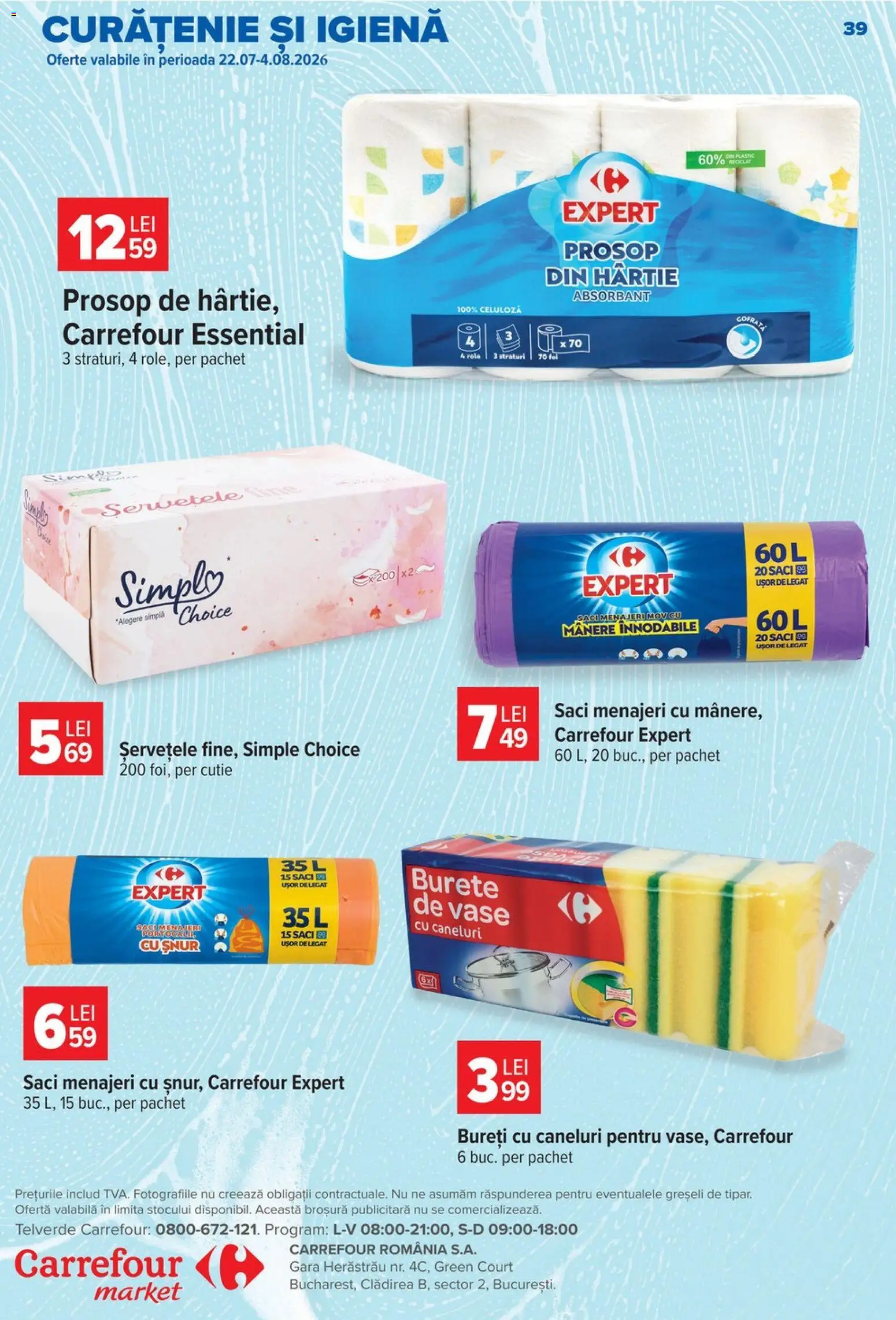 Noul catalog Carrefour – valabil de la 29.07.2026 | Pagină: 39 | Produse: Saci menajeri, Cutie, Burete