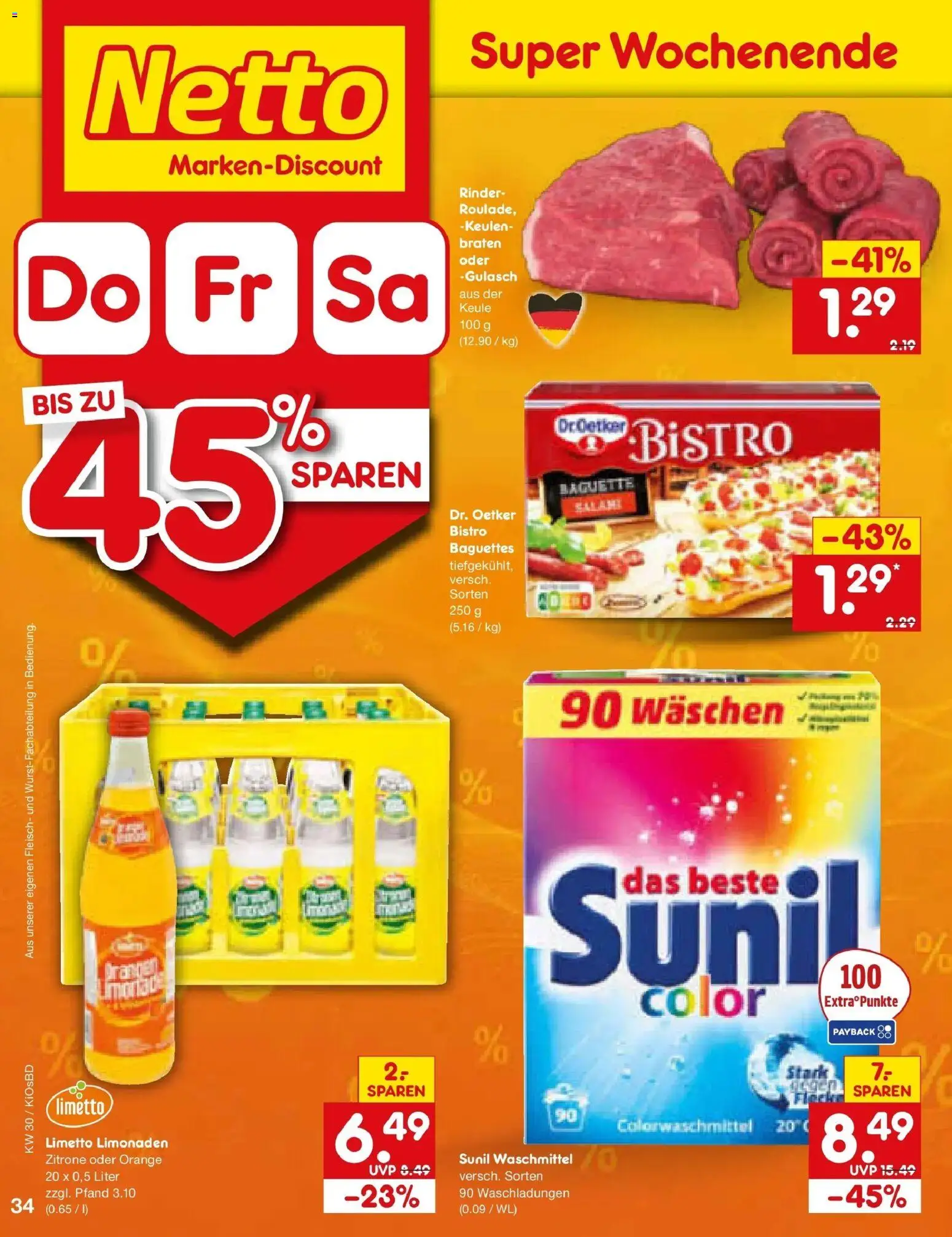 Netto Marken-Discount Prospekt Mistelbach – gültig ab 20.07.2026 | Seite: 58 | Produkte: Baguette, Orangen, Gulasch, Fleisch