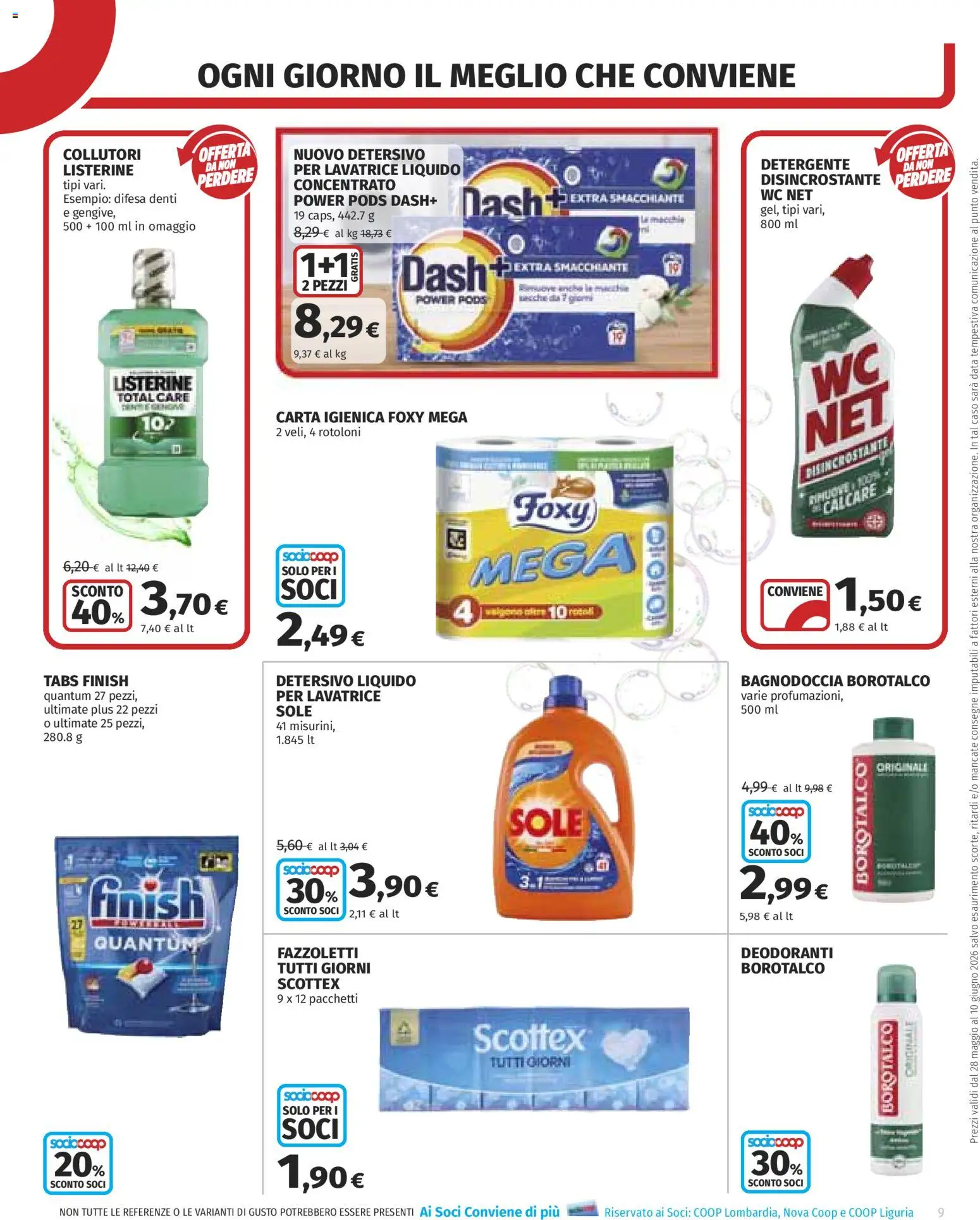 Volantino COOP del 28.05.2026 | Pagina: 9 | Prodotti: Detergente, Fazzoletti, Lavatrice, Data