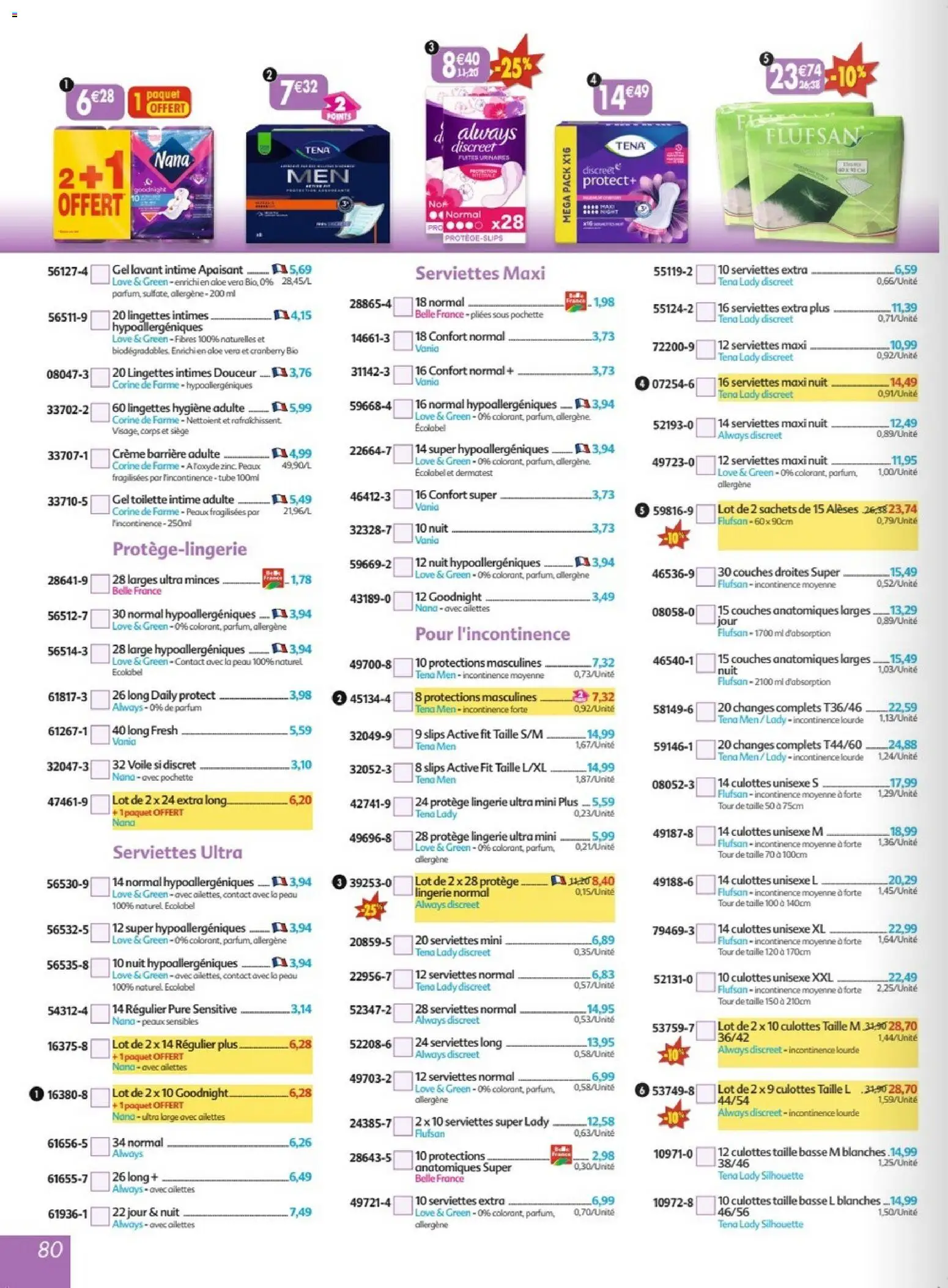 {H1} | Page: 80 | Produits: Couches, Parfum, Hygiène, Serviettes