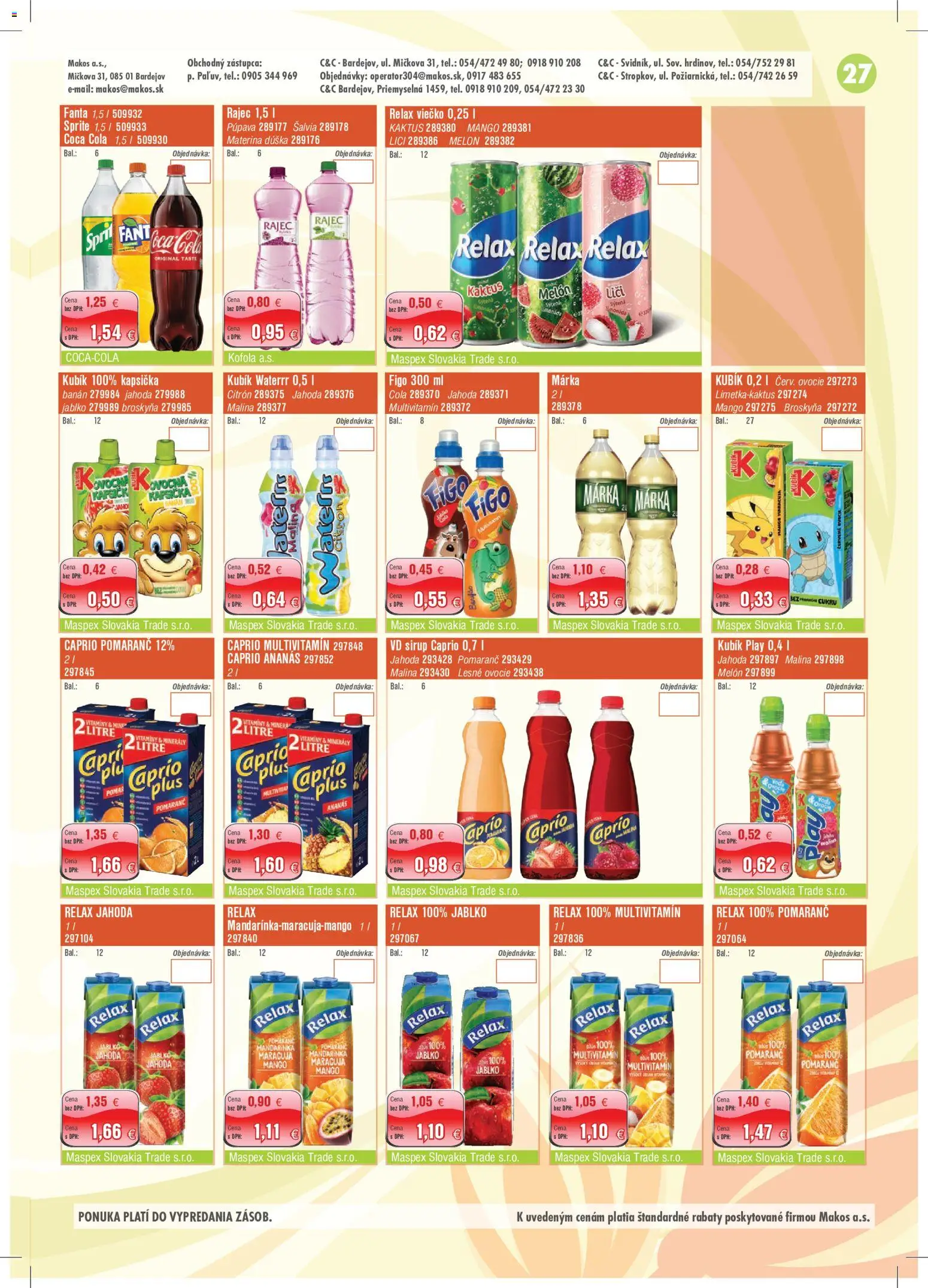 Nové Makos akcie – leták je platný od 28.09.2026 | Strana: 27 | Produkty: Multivitamín, Kofola, Sirup, Fanta