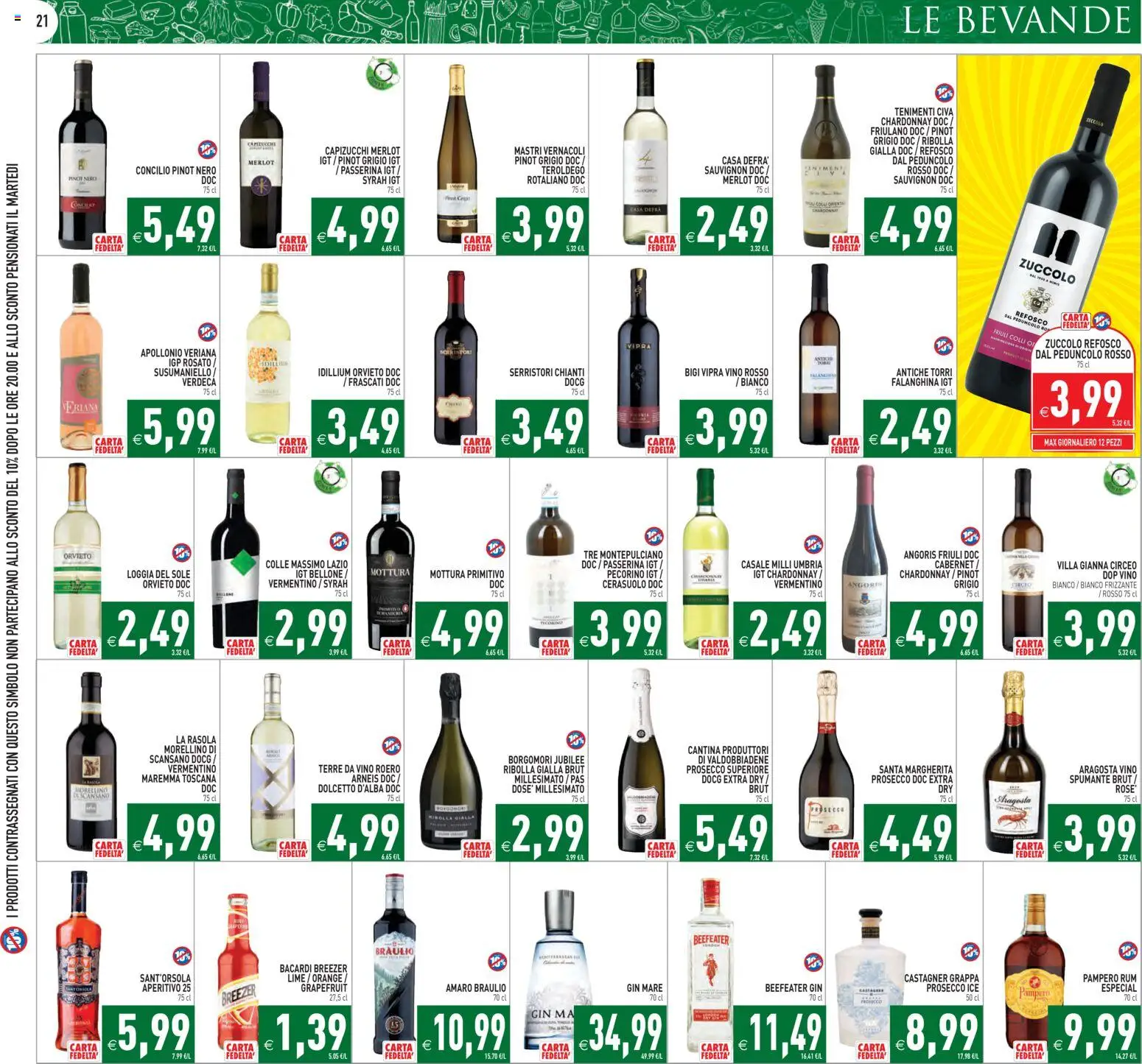 Volantino PIM Supermercati del 29.04.2026 | Pagina: 21 | Prodotti: Gin, Vino, Lime, Pecorino
