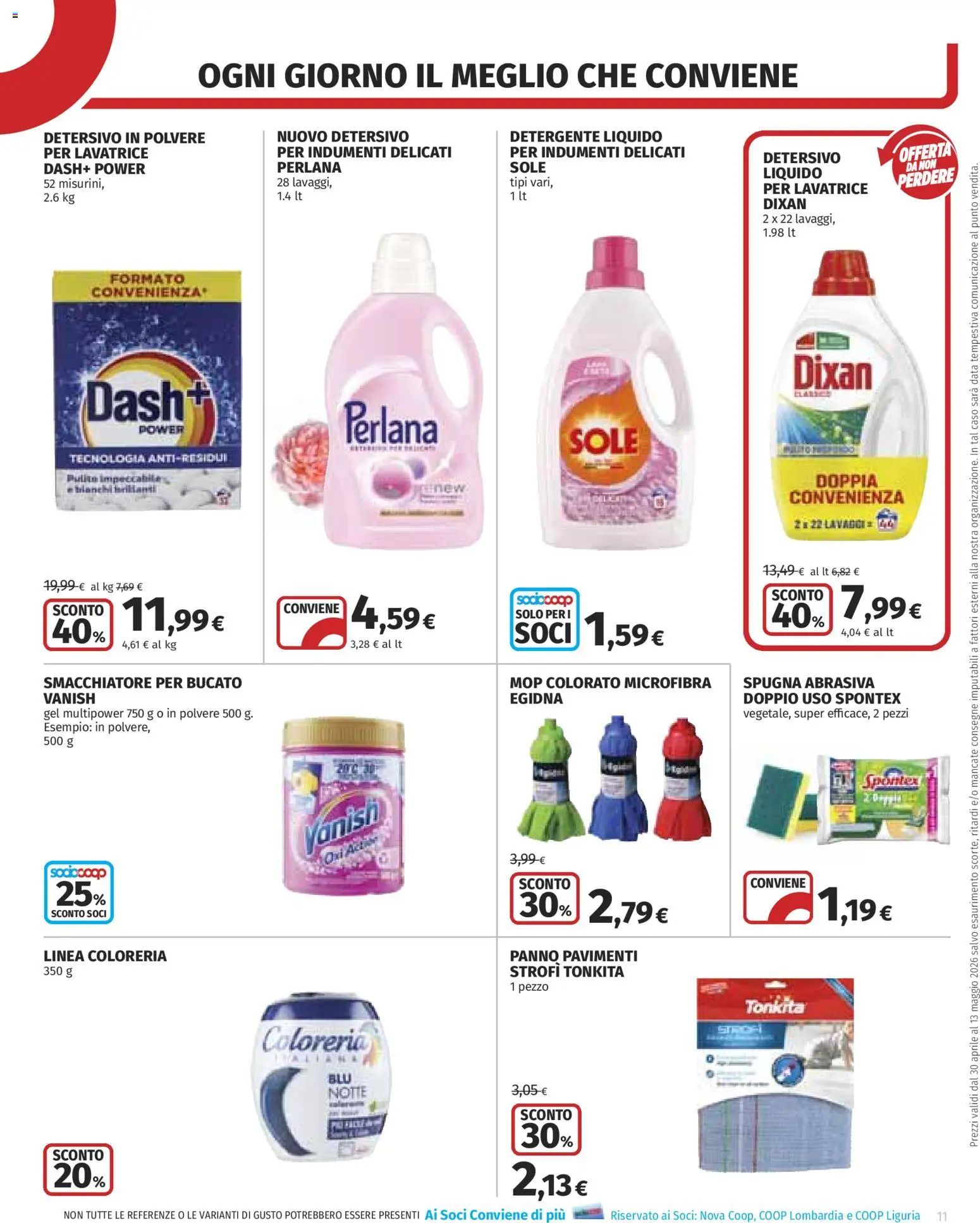 Volantino COOP del 30.04.2026 | Pagina: 11 | Prodotti: Spugna, Detersivo in polvere, Smacchiatore, Data