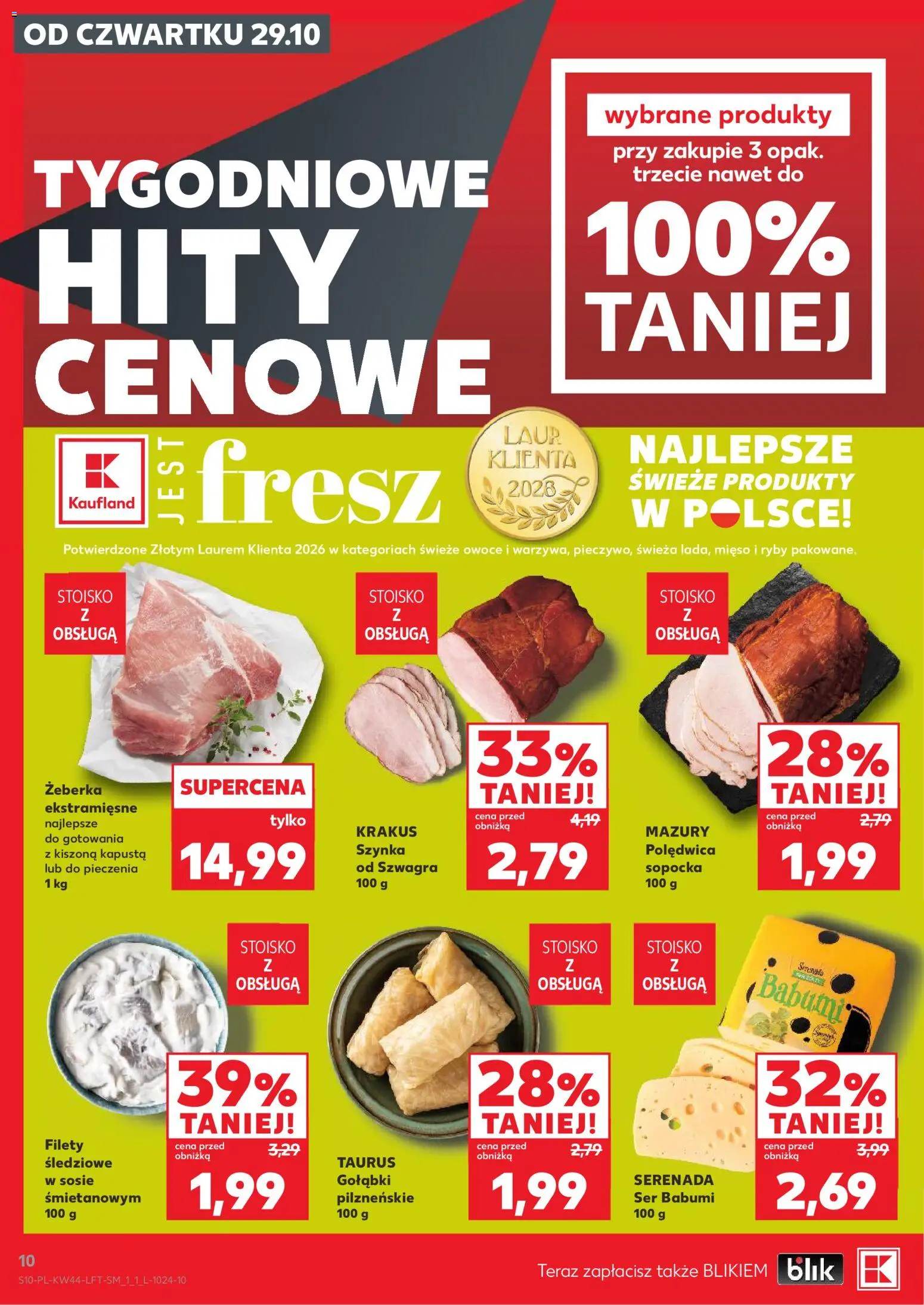 Kaufland gazetka od 29.10.2026 | Strona: 10 | Produkty: Żeberka, Mięso, Polędwica sopocka, Szynka