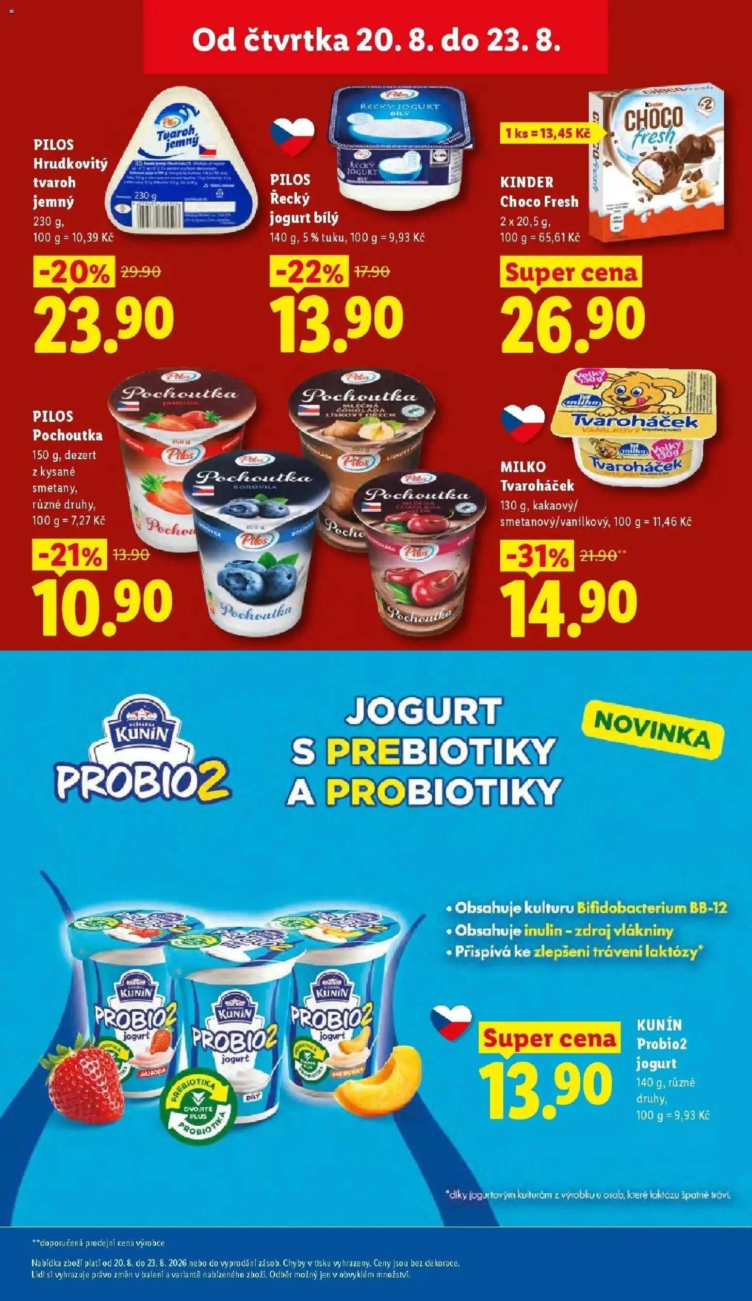 Lidl leták od 20.08.2026 - Nový akční leták | Strana: 21 | Produkty: Jogurt, Tvaroh, Tvaroháček, Kinder