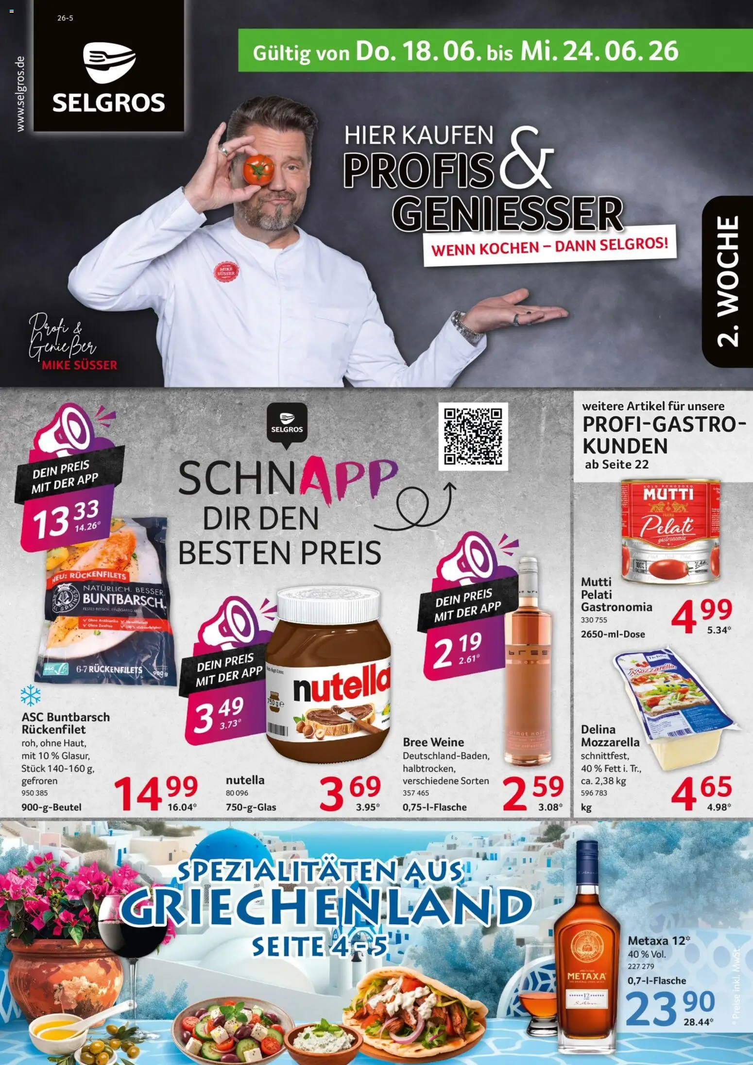 Selgros Prospekt – gültig ab 18.06.2026 | Seite: 1 | Produkte: Mozzarella, Bree, Metaxa, Nutella