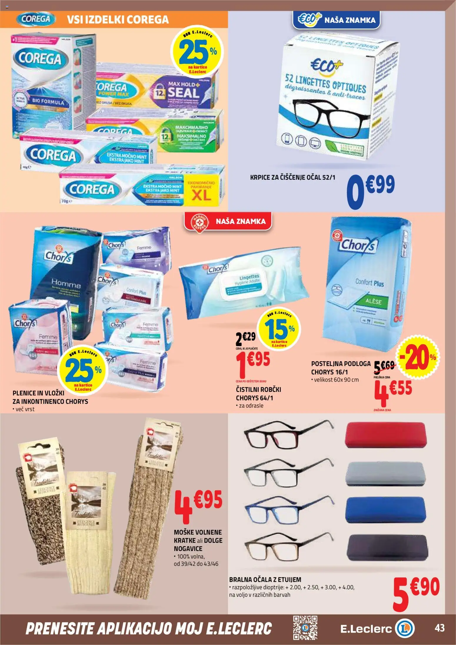Novi E.leclerc katalog ponudbe – veljaven od 16.09.2026 | Stran: 43 | Izdelki: Plenice, Vložki, Nogavice, Ocala