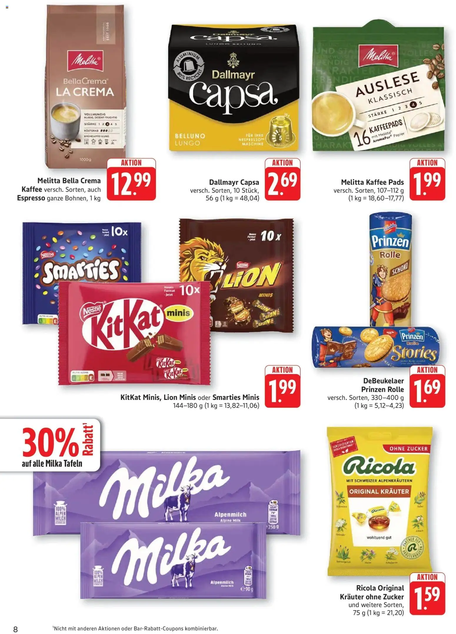 Edeka Prospekt Kröppen (ab 28.09.2026) » Angebote Online | Seite: 8 | Produkte: Melitta, Kaffeepads, Milch, Smarties