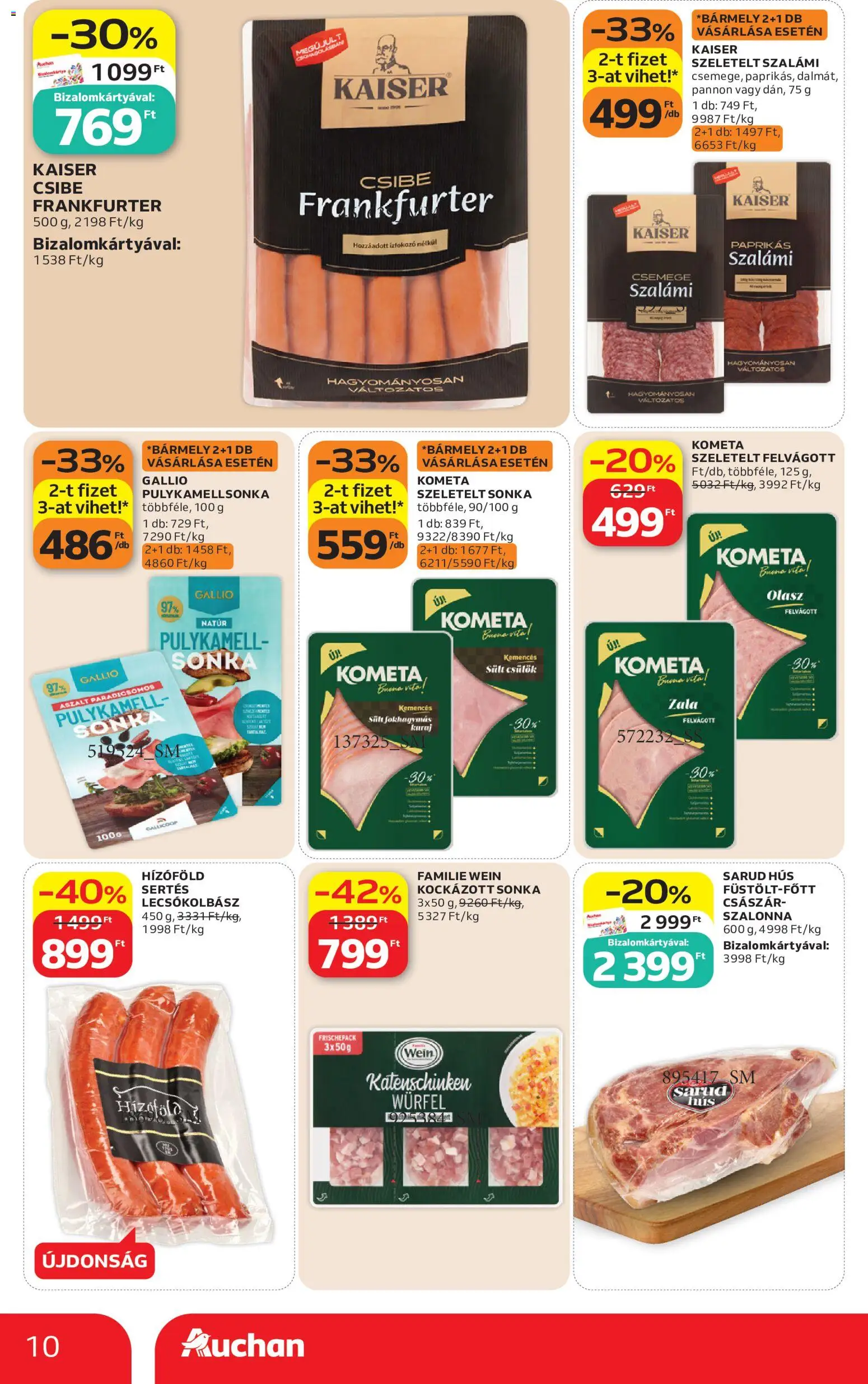 Auchan akciós ujság - amely érvényes a következő dátumtól: 2026.07.09. | Oldal: 10 | Termékek: Hús, Sonka, Lecsókolbász, Felvágott