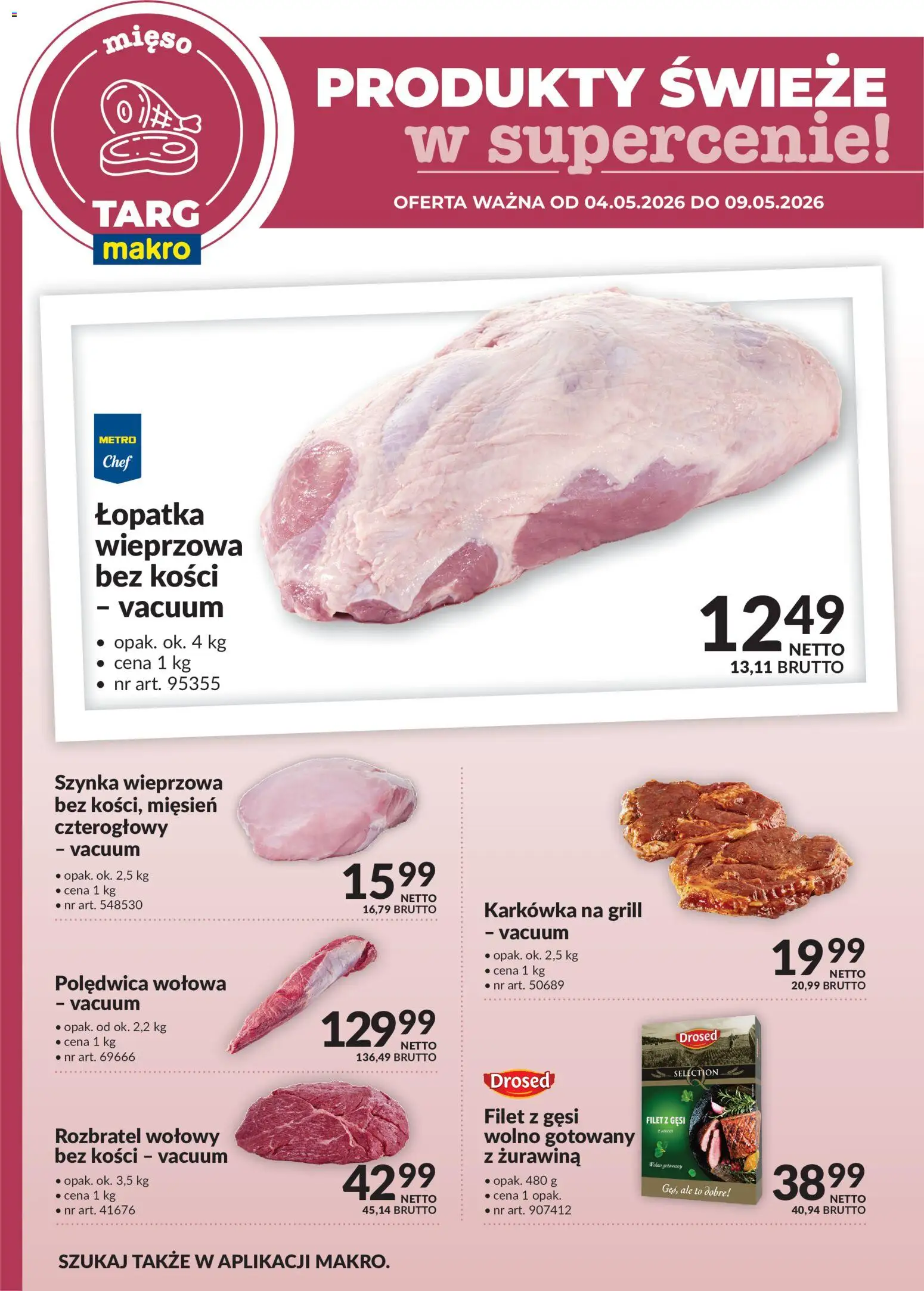 Makro gazetka - Produkty świeże w supercenie od 04.05.2026 | Strona: 1 | Produkty: Mięso, Szynka, Żurawina, Łopatka wieprzowa