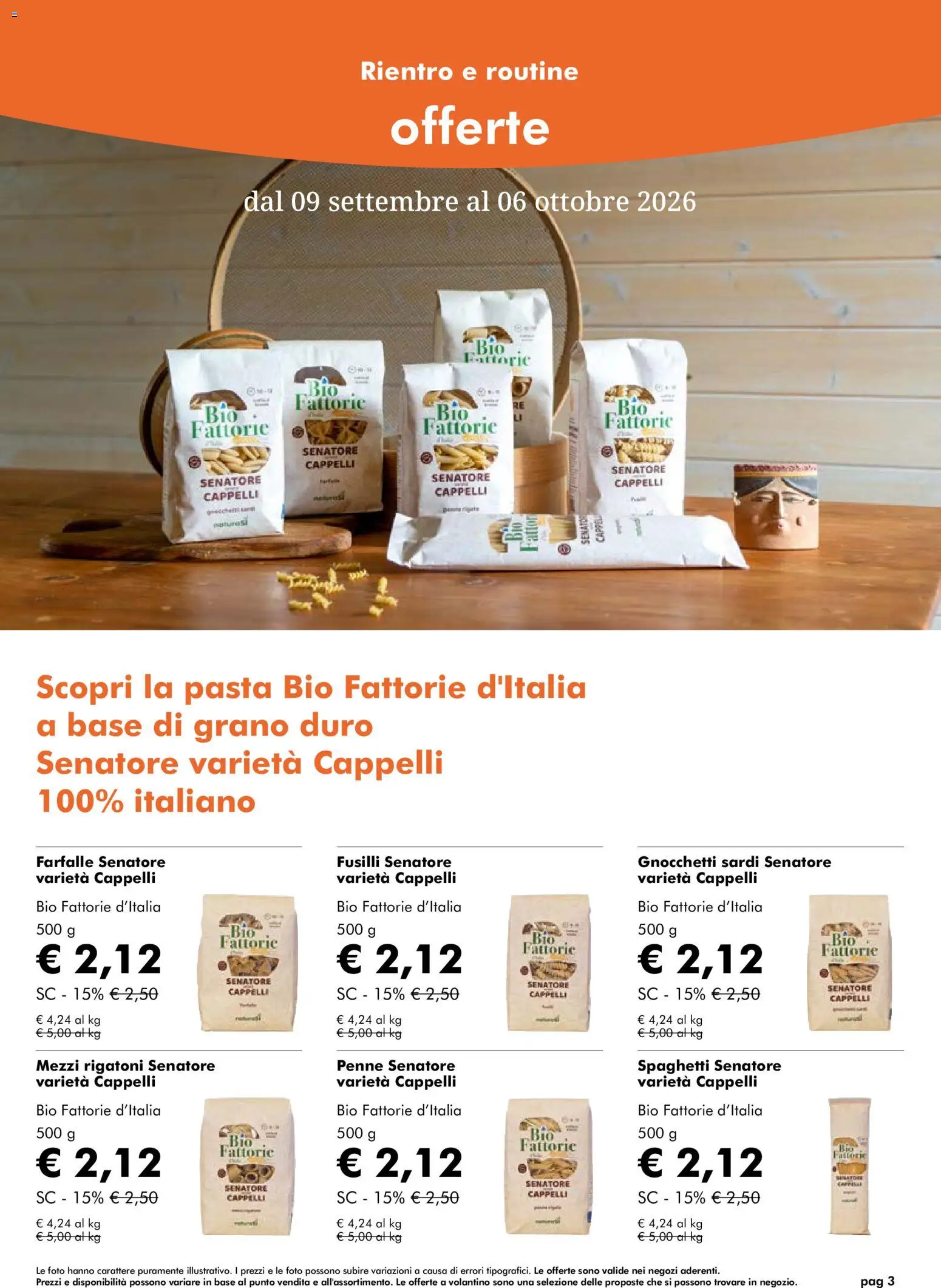 Volantino Natura Sì del 09/09/2026 | Pagina: 3 | Prodotti: Rigatoni, Pasta, Fusilli, Penne