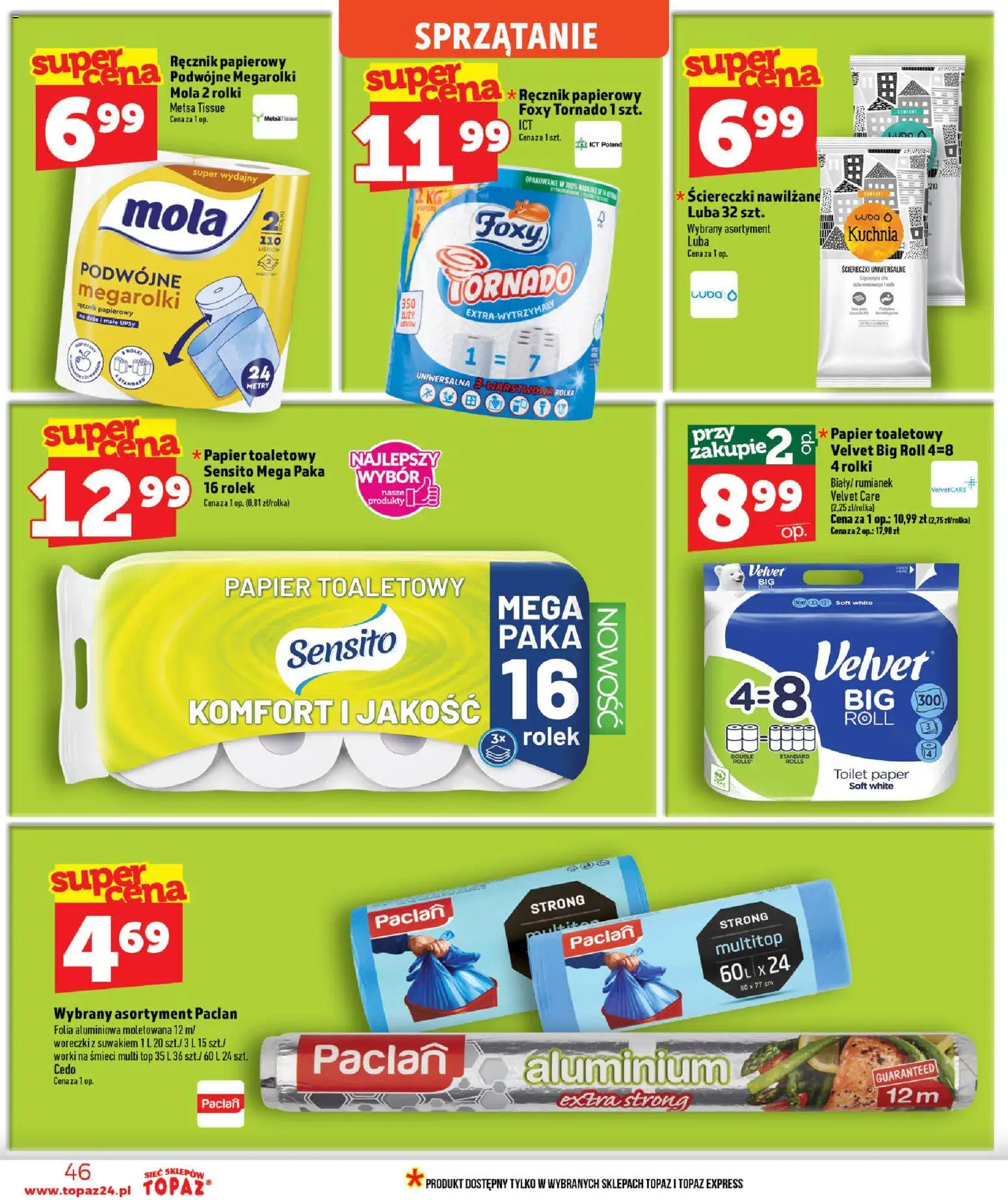 Topaz gazetka od 02.07.2026 | Strona: 46 | Produkty: Top, Papier toaletowy, Woreczki z suwakiem, Ręcznik papierowy