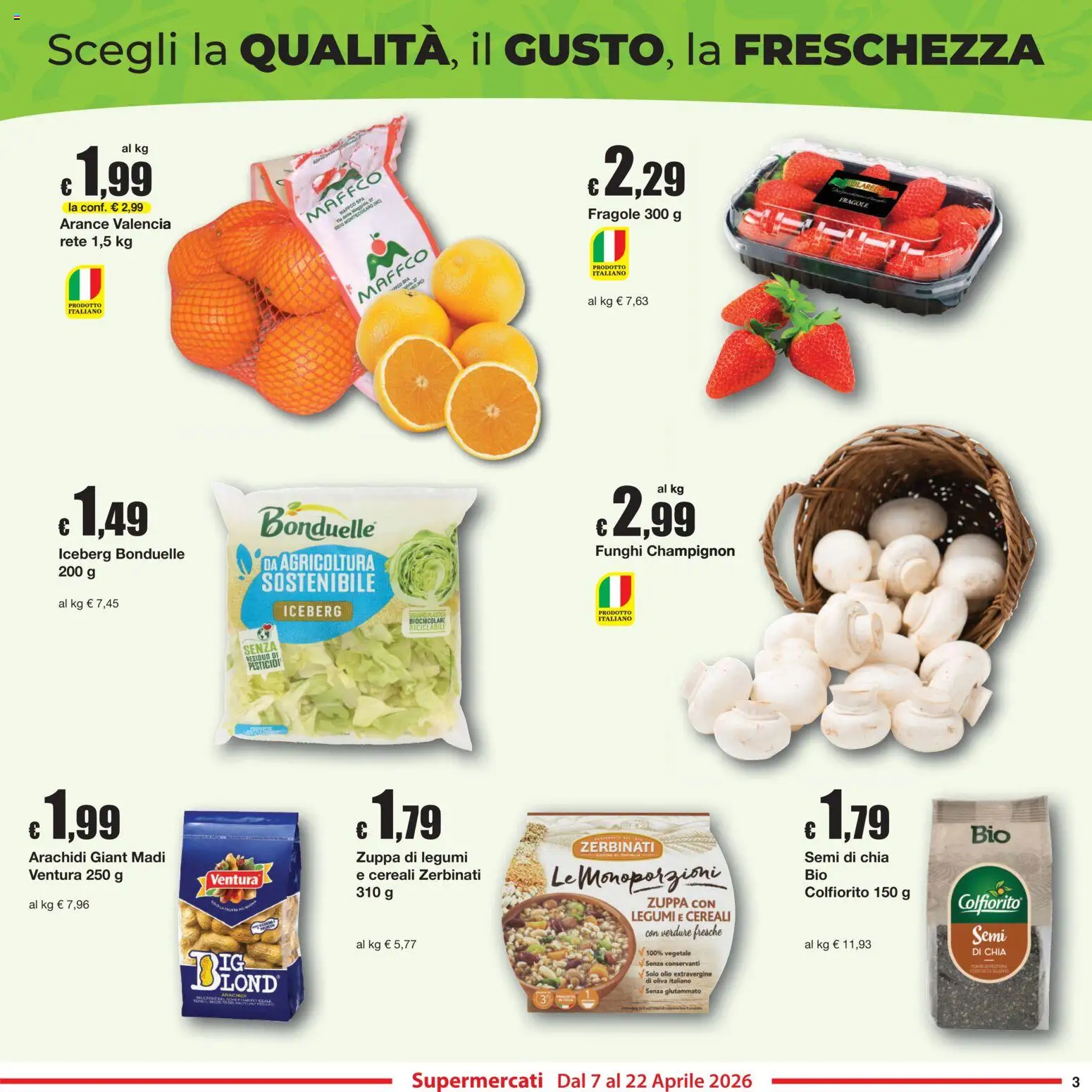 Volantino Sì con Te del 07.04.2026 | Pagina: 3 | Prodotti: Fragole, Cereali, Verdure, Funghi