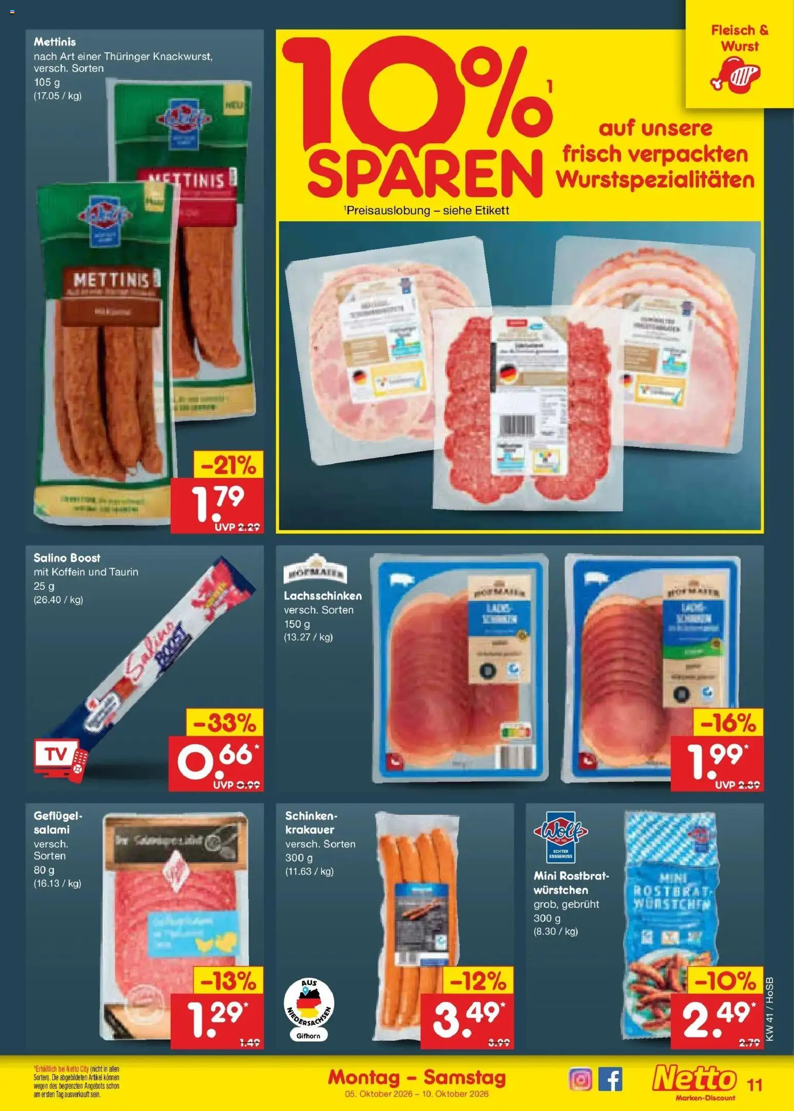 Netto Marken-Discount Prospekt Hannover – gültig ab 05.10.2026 | Seite: 11 | Produkte: Wurst, Salami, Schinken, Fleisch