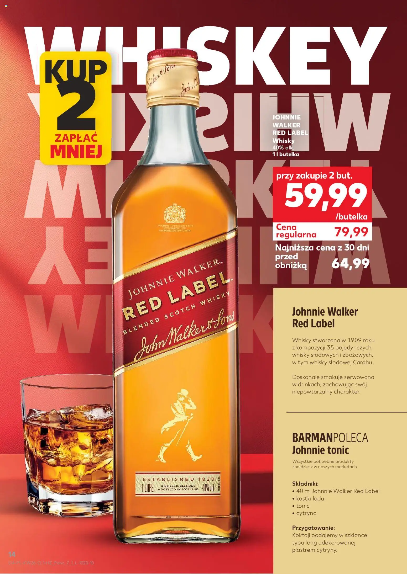 Kaufland Polsko leták - Barek od 25.06.2026 | Strana: 14 | Produkty: Whisky, Red Label, Tonic