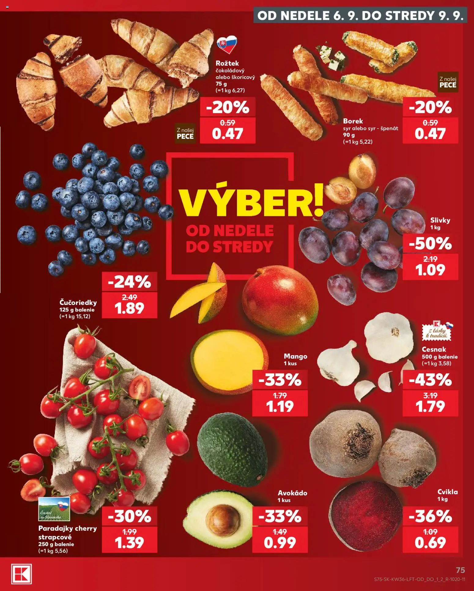 Nové Kaufland akcie – leták je platný od 03.09.2026 | Strana: 75 | Produkty: Paradajky, Cvikla, Avokádo, Špenát