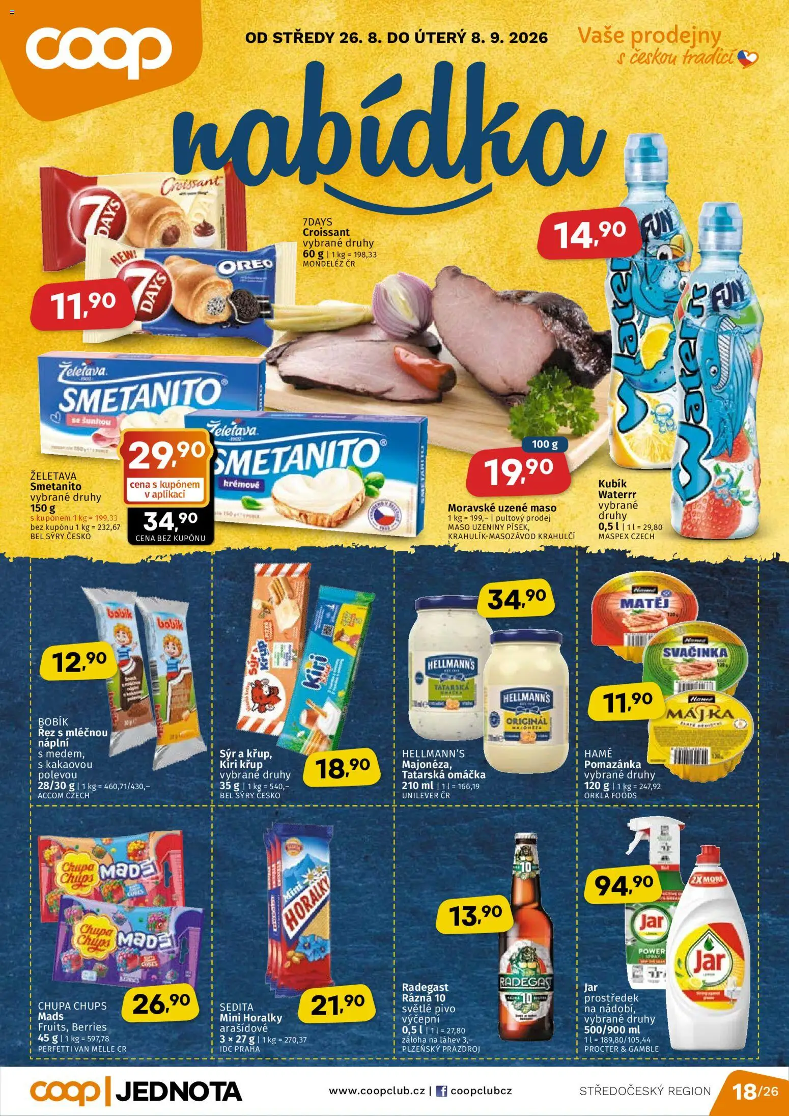 Coop leták - Středočeský region od 26.08.2026 | Strana: 1 | Produkty: Sýr, Horalky, Croissant, Oreo