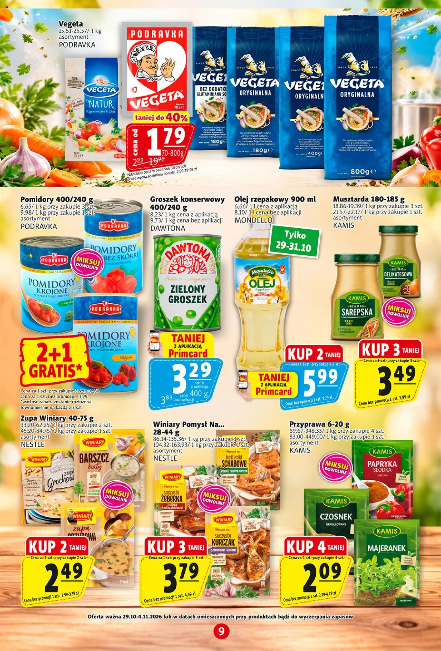 Prim Market gazetka od 29.10.2026 | Strona: 9 | Produkty: Żeberka, Majeranek, Kurczak, Musztarda