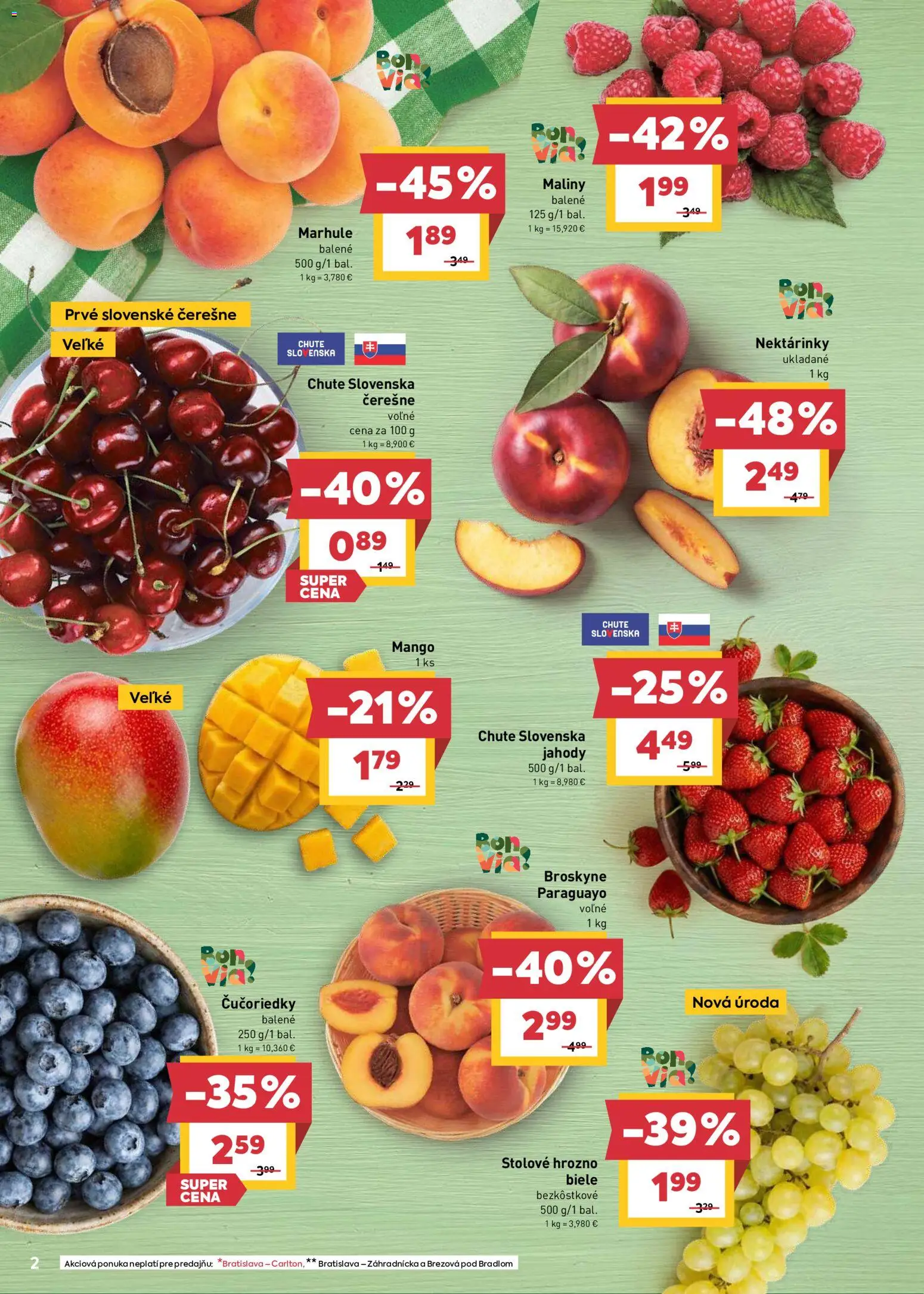 Nové Billa akcie – leták je platný od 10.06.2026 | Strana: 2 | Produkty: Čučoriedky, Jahody, Mango, Maliny