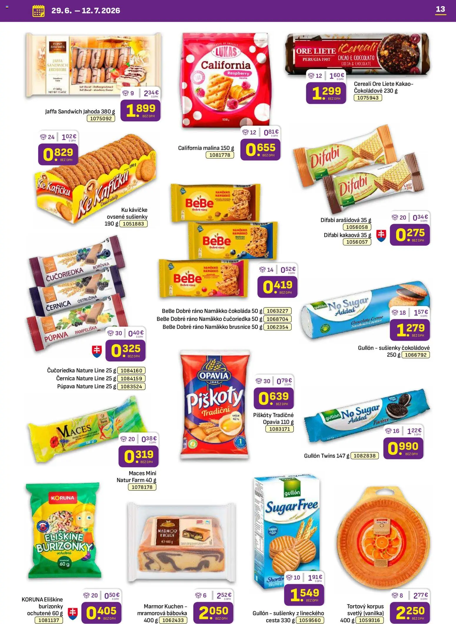 Nové Libex akcie – leták je platný od 29.06.2026 | Strana: 13 | Produkty: BeBe Dobré ráno, Čokoláda, Kakao