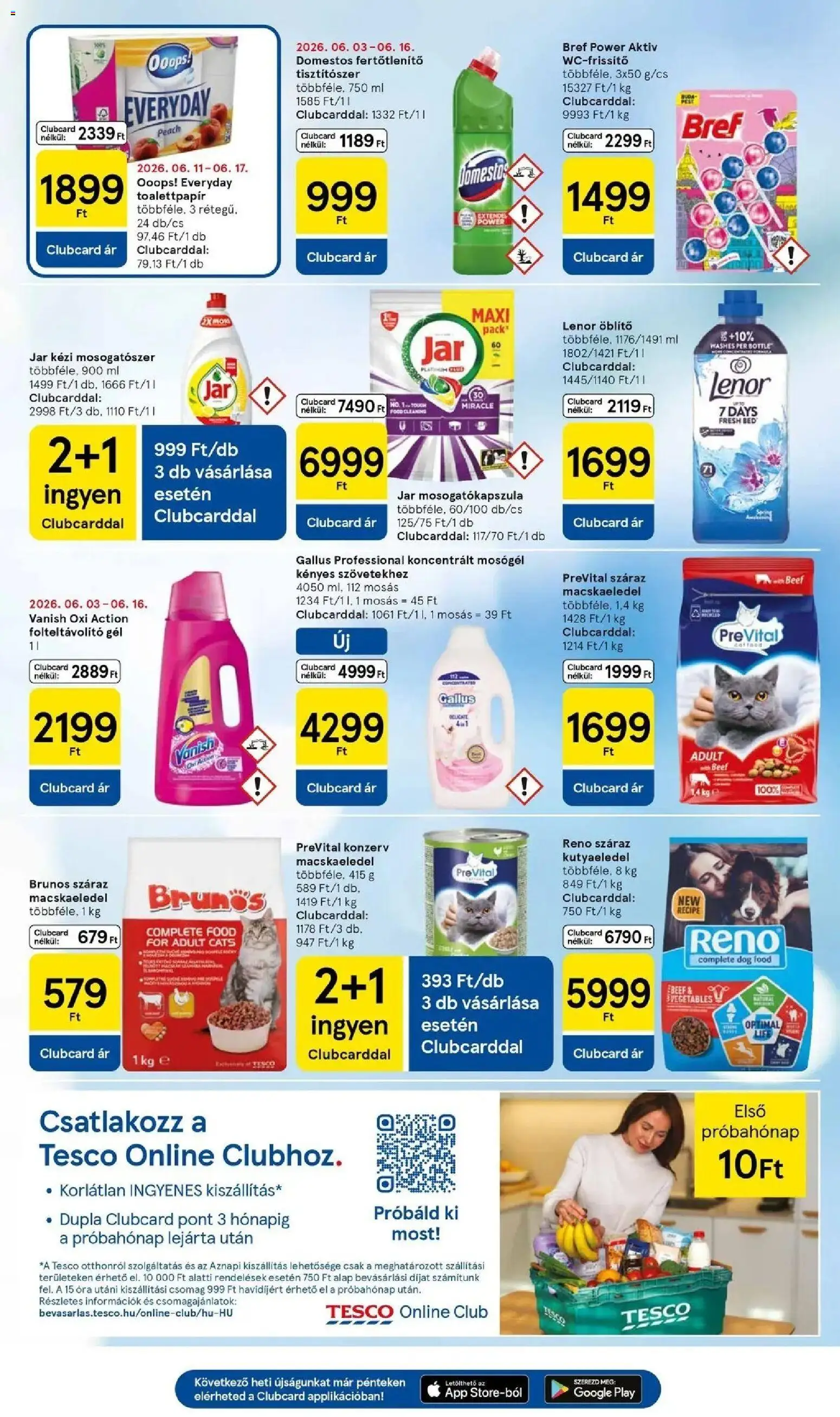 Tesco akciós ujság - amely érvényes a következő dátumtól: 10.06.2026 | Oldal: 11 | Termékek: Macskaeledel, Kutyaeledel, Mosógél, Mosogatószer