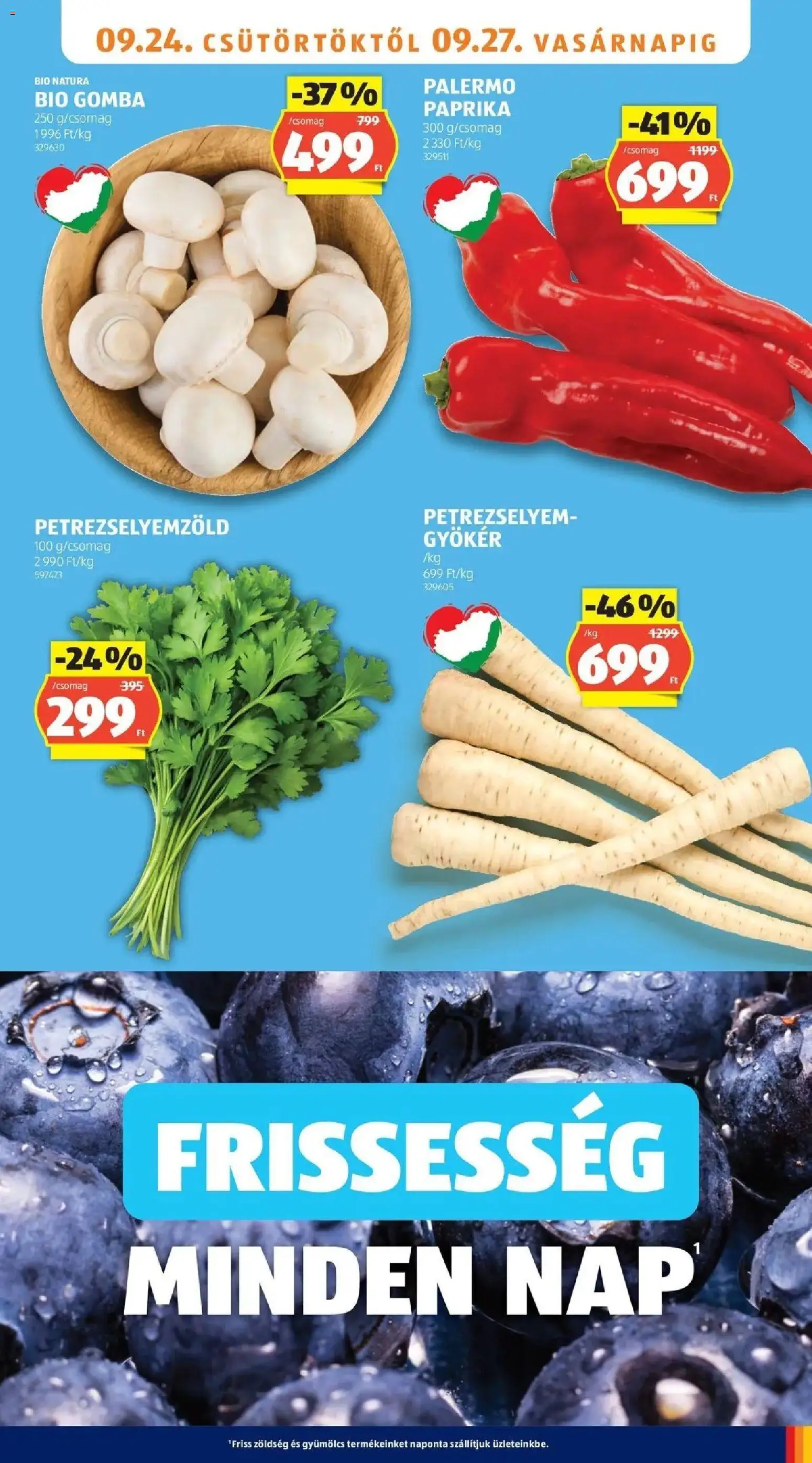 Aldi aktuális akciós újság - 2026.09.19. -tól/töl > akció, lapozható szórólap 🛍️ | Oldal: 5 | Termékek: Paprika, Gyümölcs, Gomba, Petrezselyemzöld