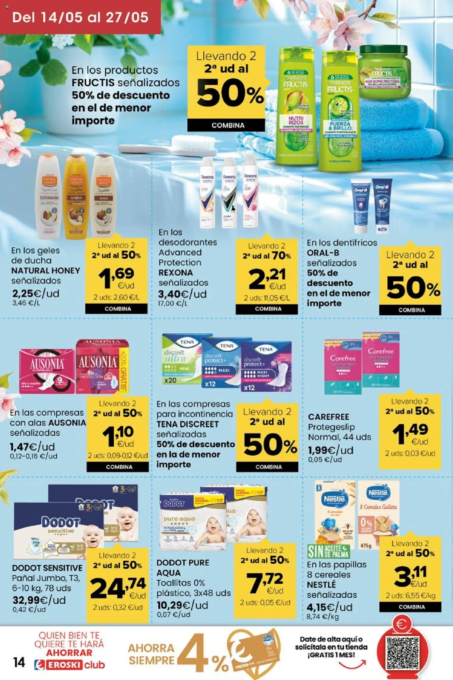 Eroski Miramos por ti │ válido desde el 14.05.2026 | Página: 14 | Productos: Cereales, Té, Γλυφιτζούρι, Ducha