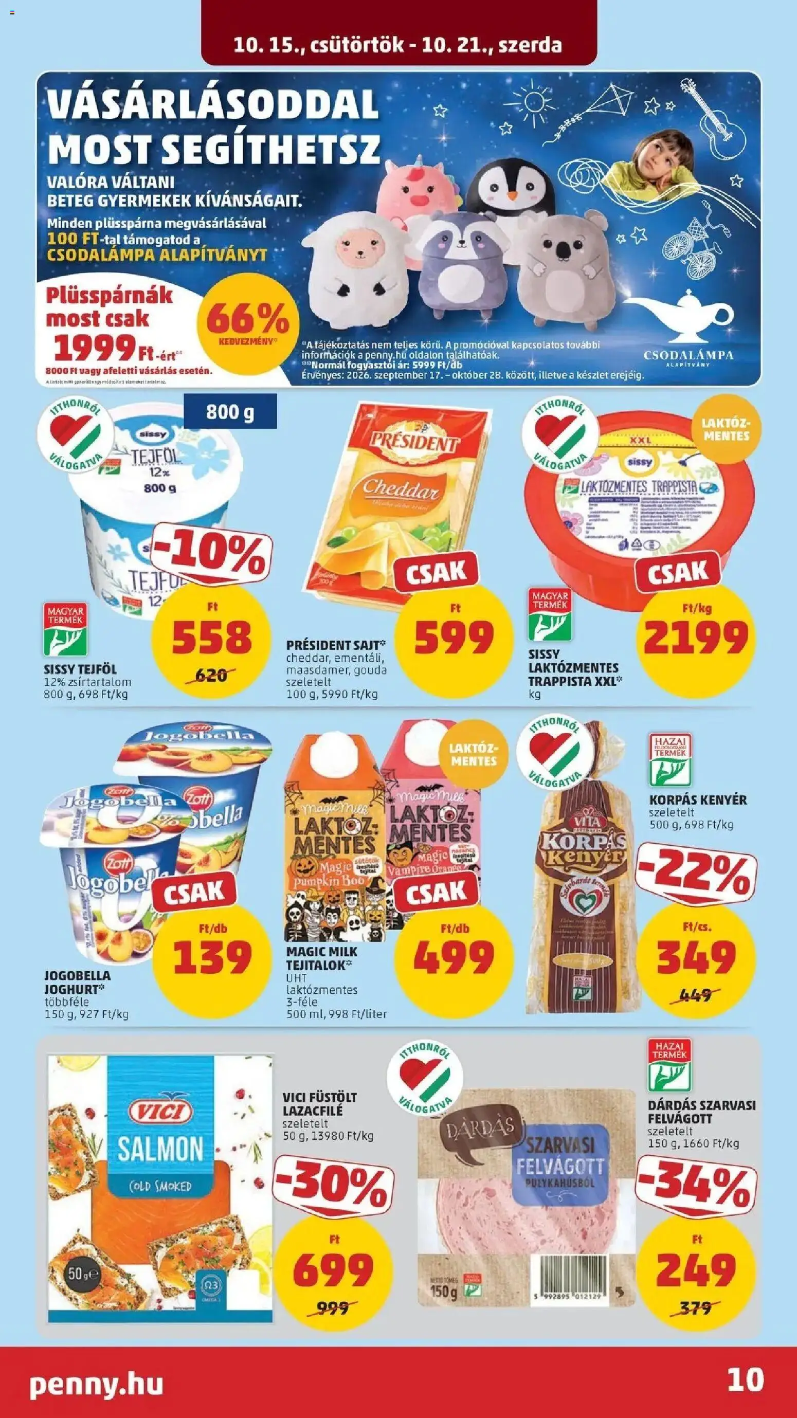 PENNY aktuális akciós újság: 2026.10.14.-tól lapozható | Oldal: 10 | Termékek: Jogobella, Lazacfilé, Gouda, Felvágott