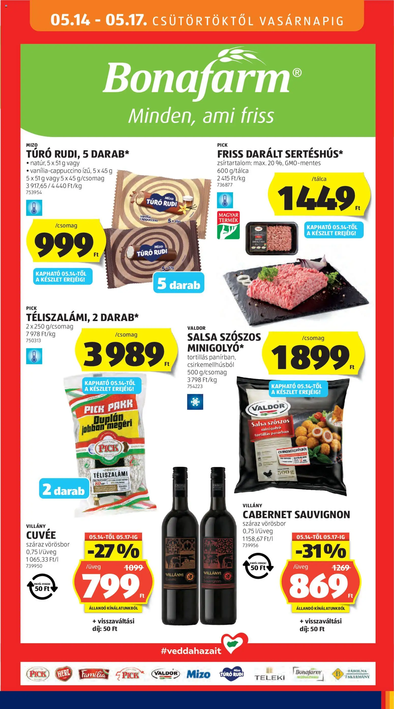 Aldi akciós ujság - amely érvényes a következő dátumtól: 14.05.2026 | Oldal: 17 | Termékek: Túró rudi, Vörösbor, Téliszalámi, Túró