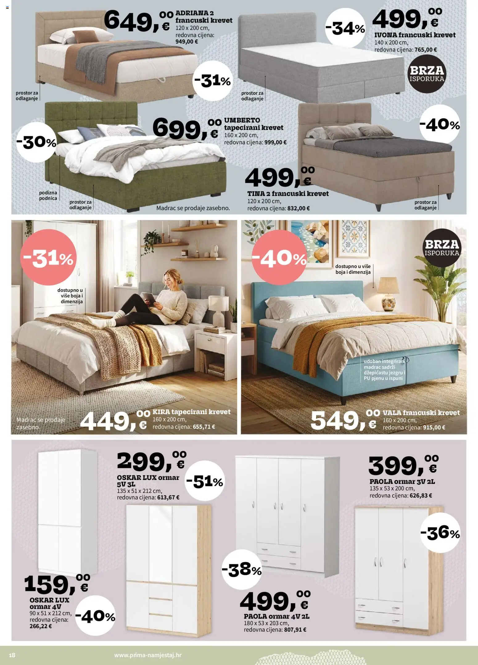 Prima katalog | vrijedi od 01.09.2026 | Stranica: 18 | Proizvodi: Krevet, Madrac, Ormar, Francuski krevet