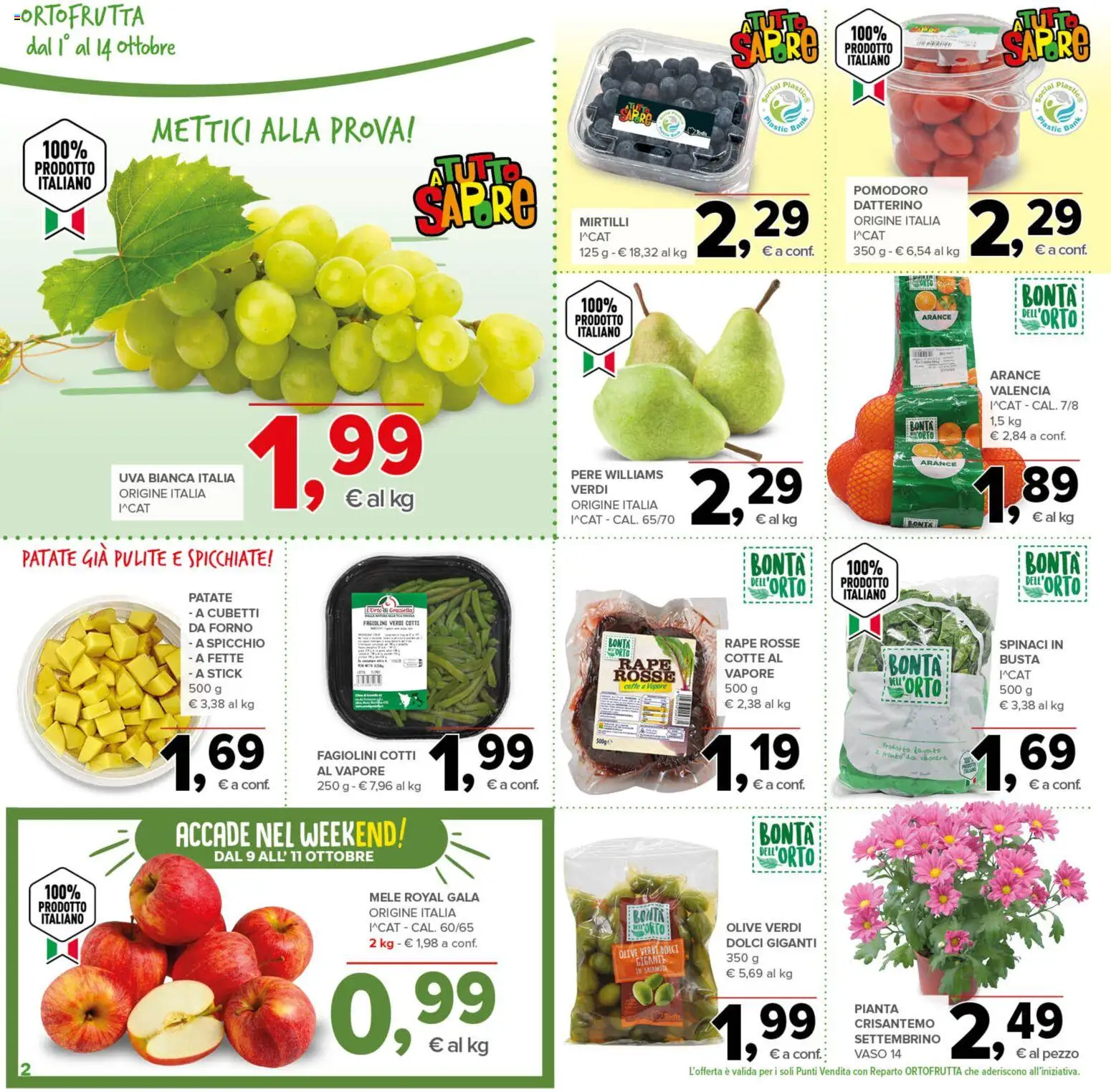 Volantino Todis del 01/10/2026 | Pagina: 2 | Prodotti: Patate, Olive, Spinaci, Dolci