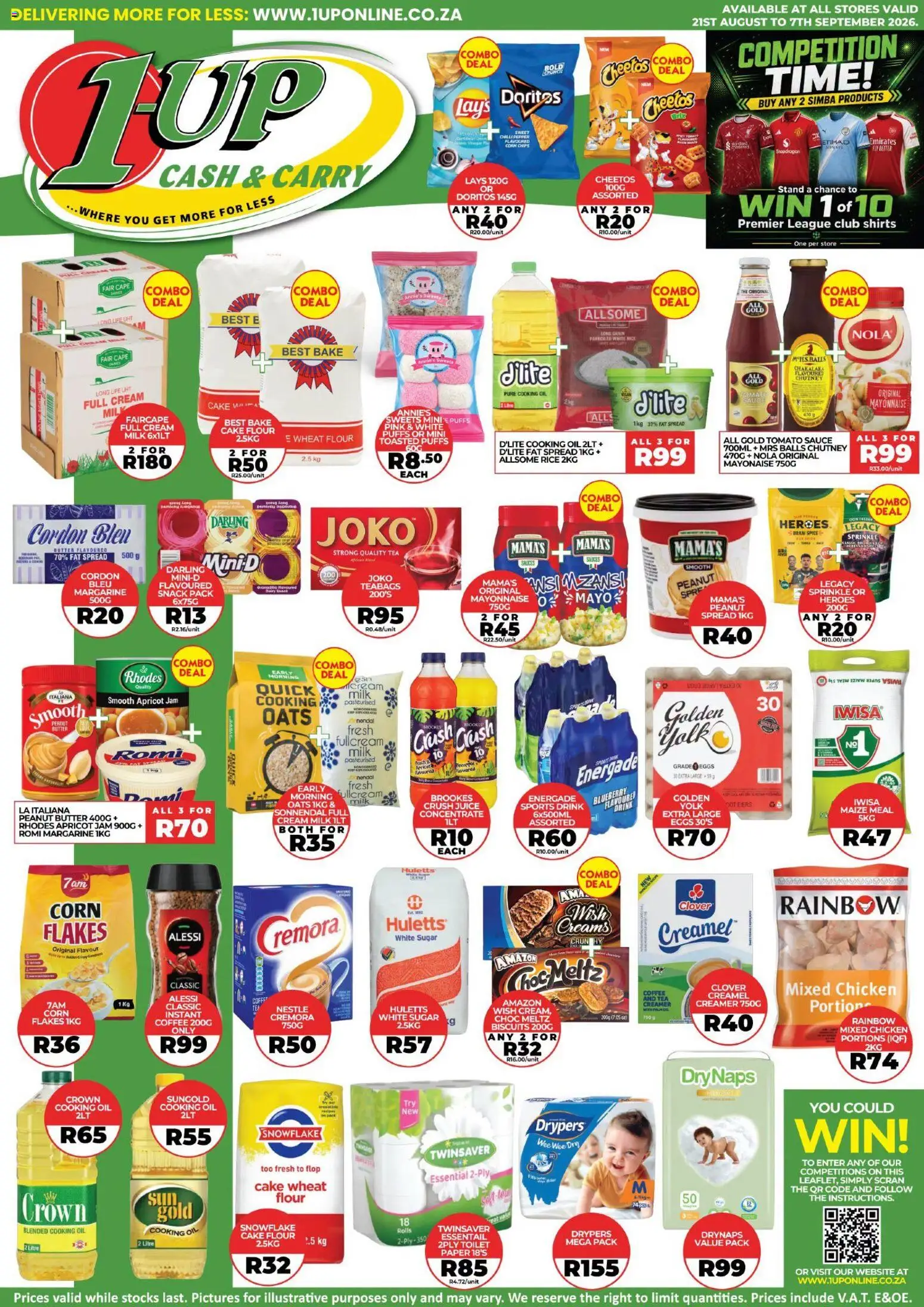 New 1UP Cash & Carry catalogue – valid from 21/08/2026 | Page: 1 | Products: Sweets, Flour, Milk, Chicken