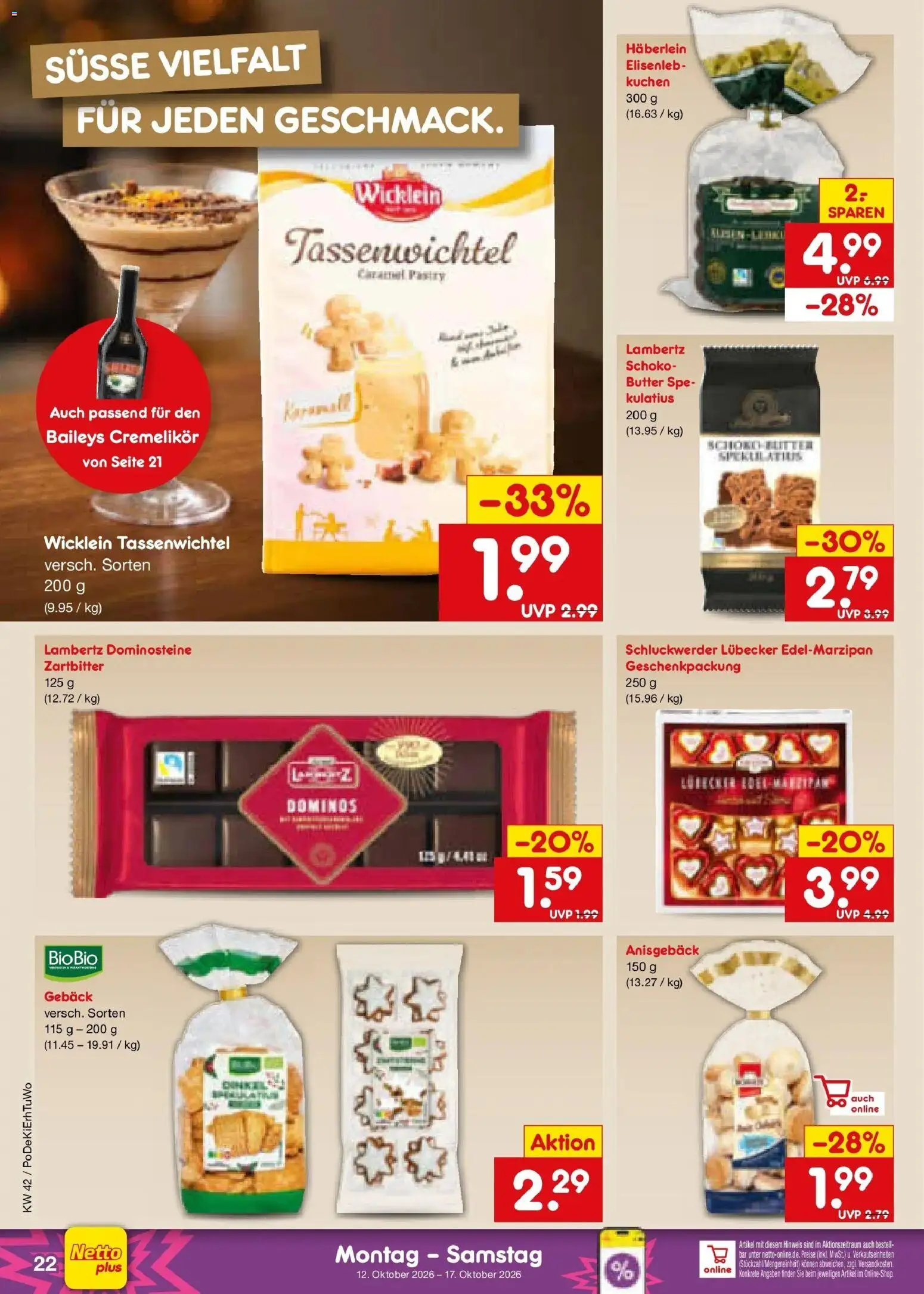 Netto Marken-Discount Prospekt Nürnberg (ab 12.10.2026) » Angebote | Seite: 28 | Produkte: Butter, Baileys, Kuchen