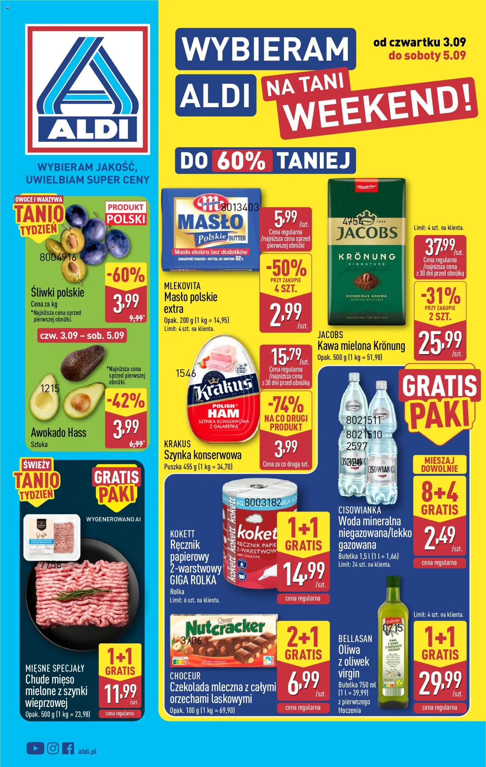 Aldi Polsko leták - Artykuły przemysłowe i tekstylia od 03.09.2026 | Strana: 1 | Produkty: Máslo, Jacobs