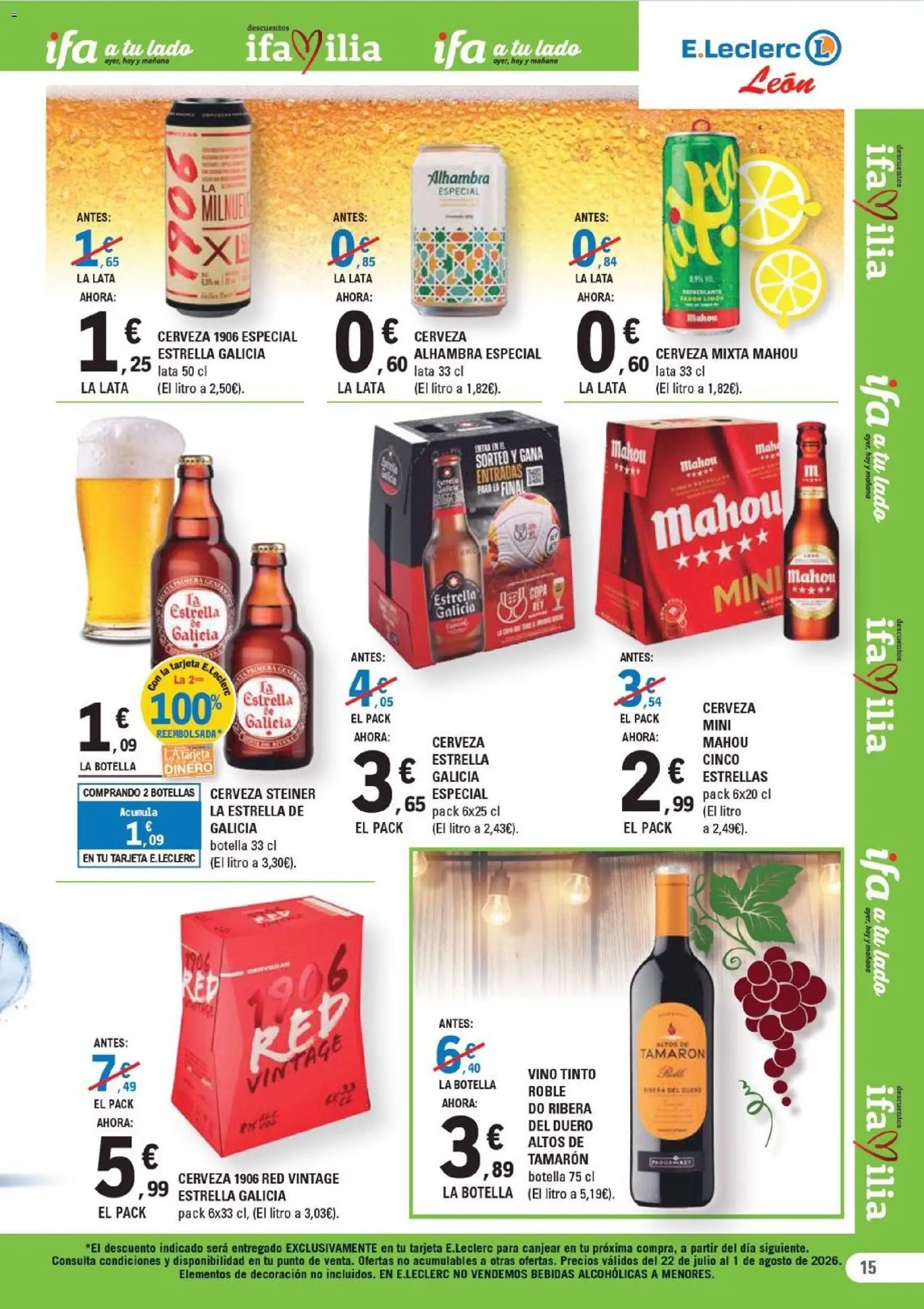 E.Leclerc folleto León │ válido desde el 22/07/2026 | Página: 15 | Productos: Vino, Cerveza
