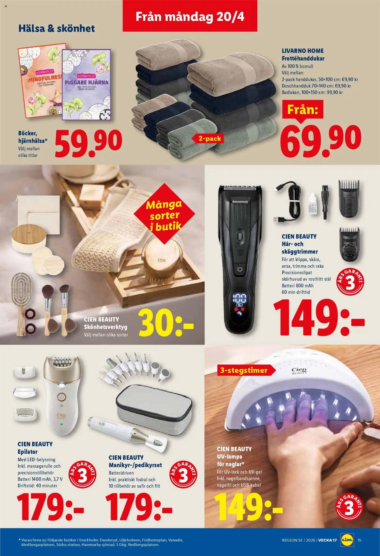 Lidl reklamblad aktuell från 20.04.2026 | Sida: 17 | Produkter: Duschhandduk, Filt, Batteri, Skäggtrimmer