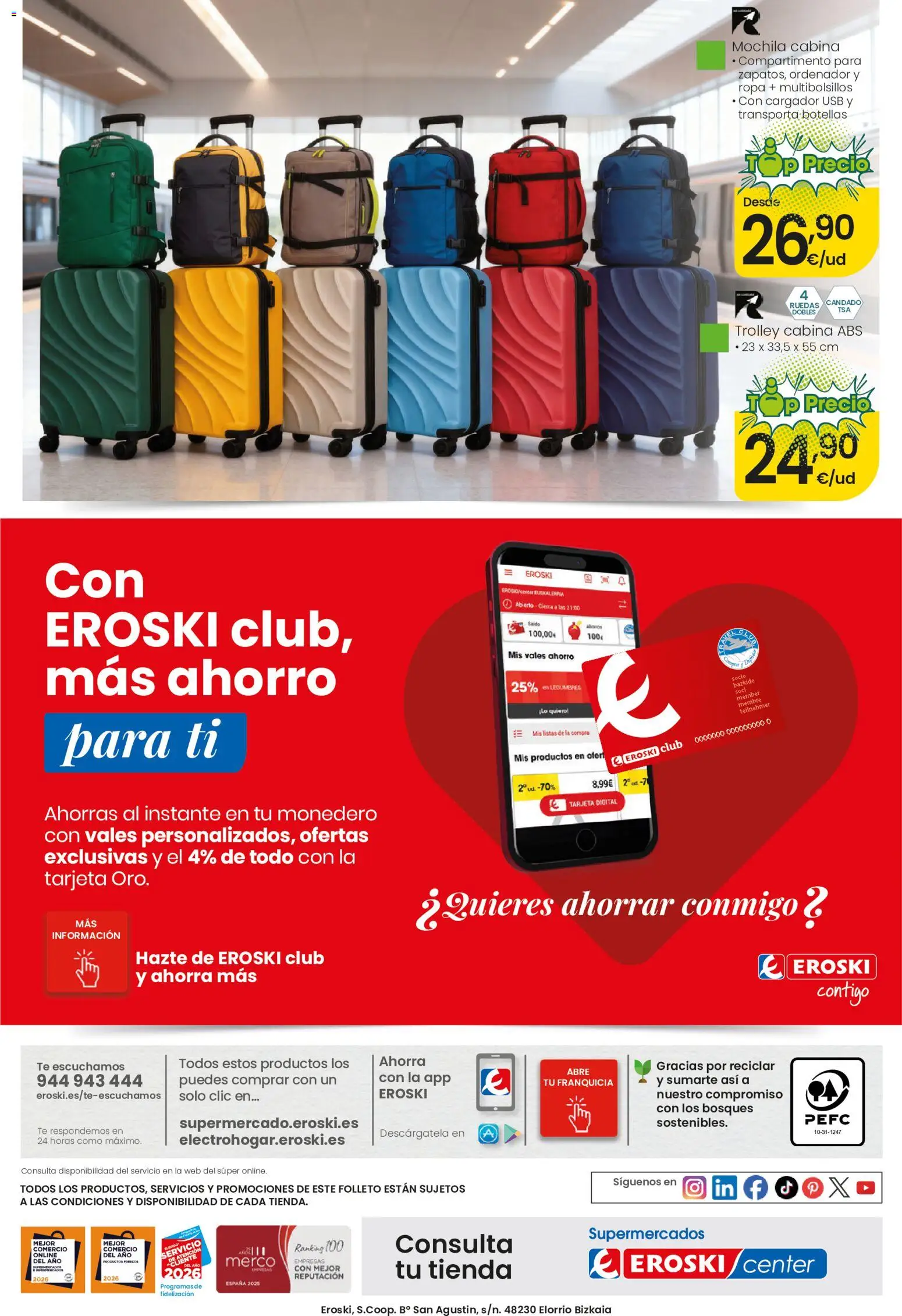 Eroski Nirekin aurreztu nahi Aliprox │ válido desde el 14.05.2026 | Página: 28 | Productos: Mochila, Té, Ropa, USB