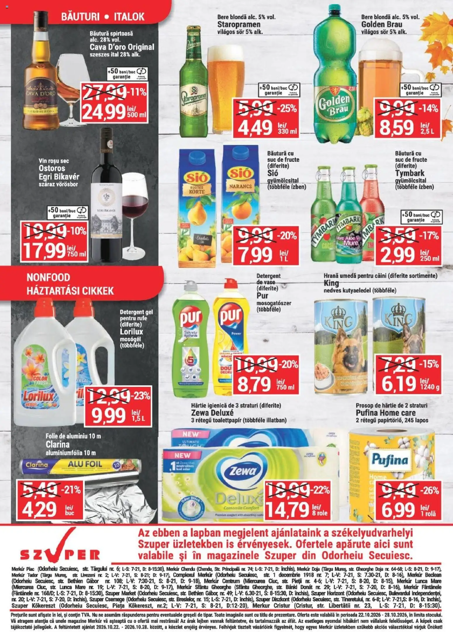 Noul catalog Merkur – valabil de la 22.10.2026 | Pagină: 4 | Produse: Role, Bere, Detergent, Fructe