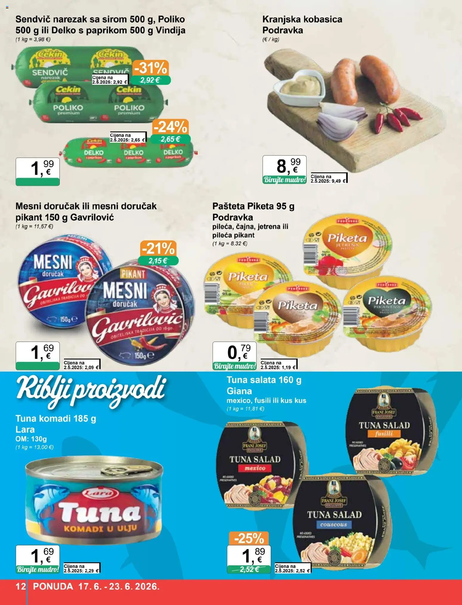 KTC katalog | vrijedi od 17.06.2026 | Stranica: 12 | Proizvodi: Vindija, Podravka, Narezak, Kus kus